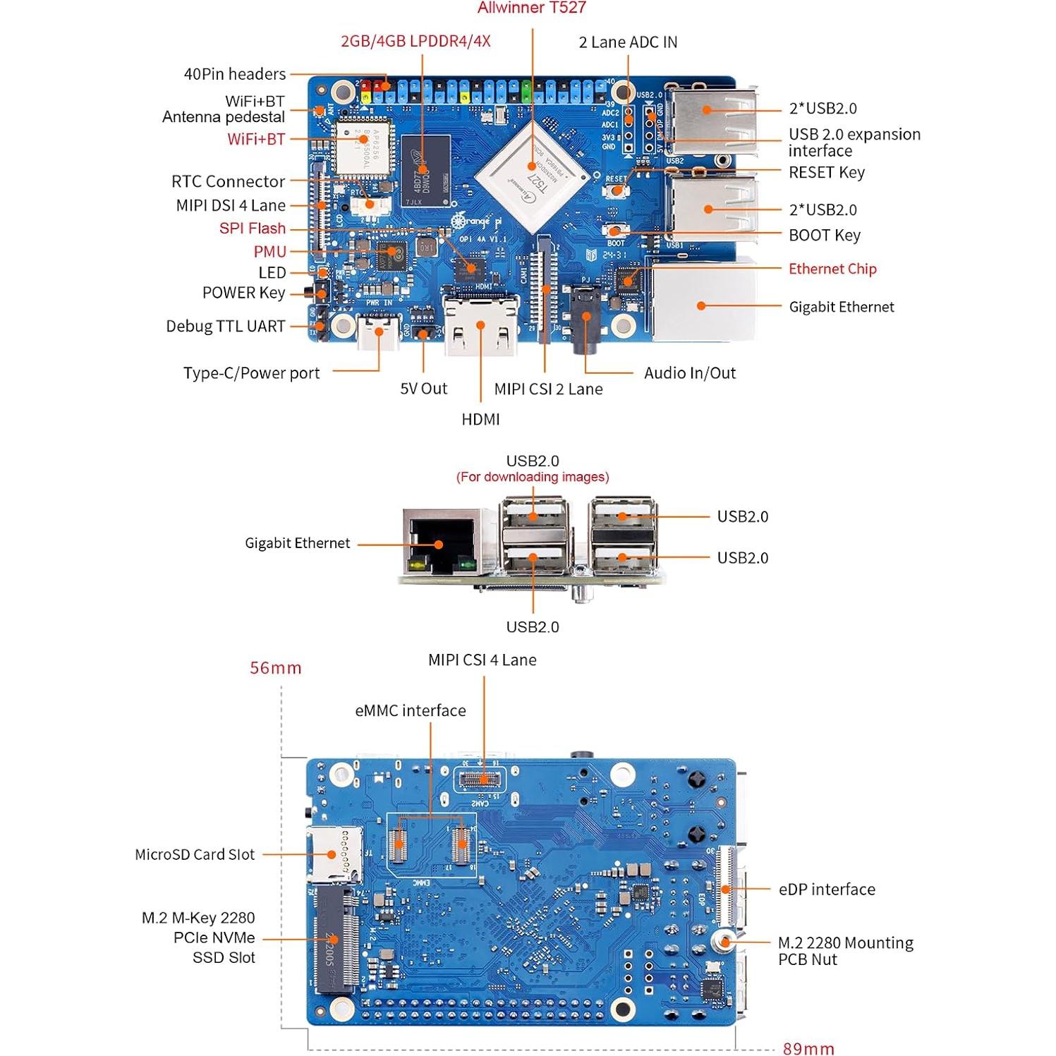 Ordenador de Placa Única Orange Pi 4A 2GB LPDDR4 - AI 2TOPS