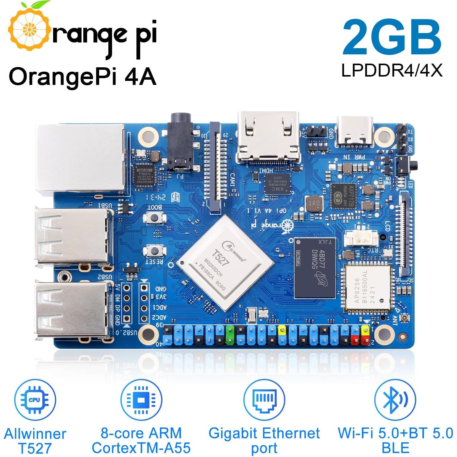 Ordenador de Placa Única Orange Pi 4A 2GB LPDDR4 - AI 2TOPS