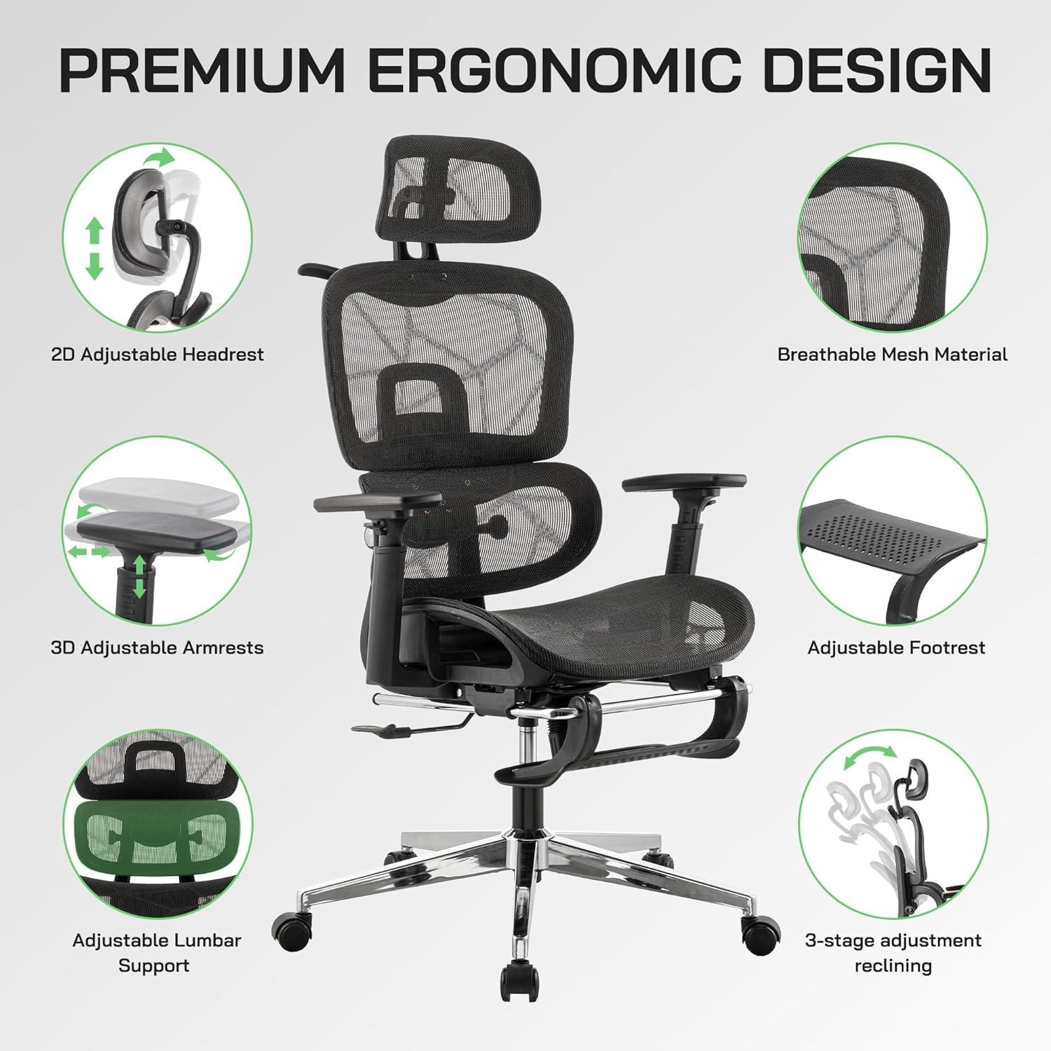 Silla de Oficina Ergonómica Hujusko HS900 con Reposapiés