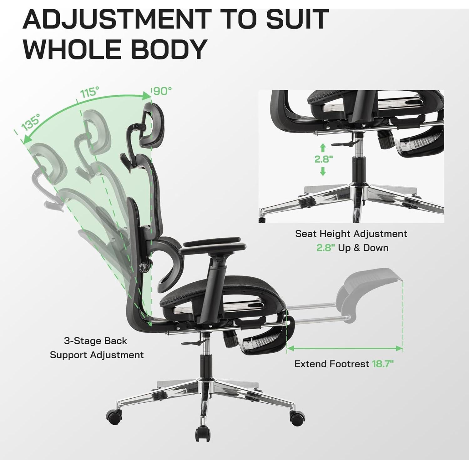 Silla de Oficina Ergonómica Hujusko HS900 con Reposapiés