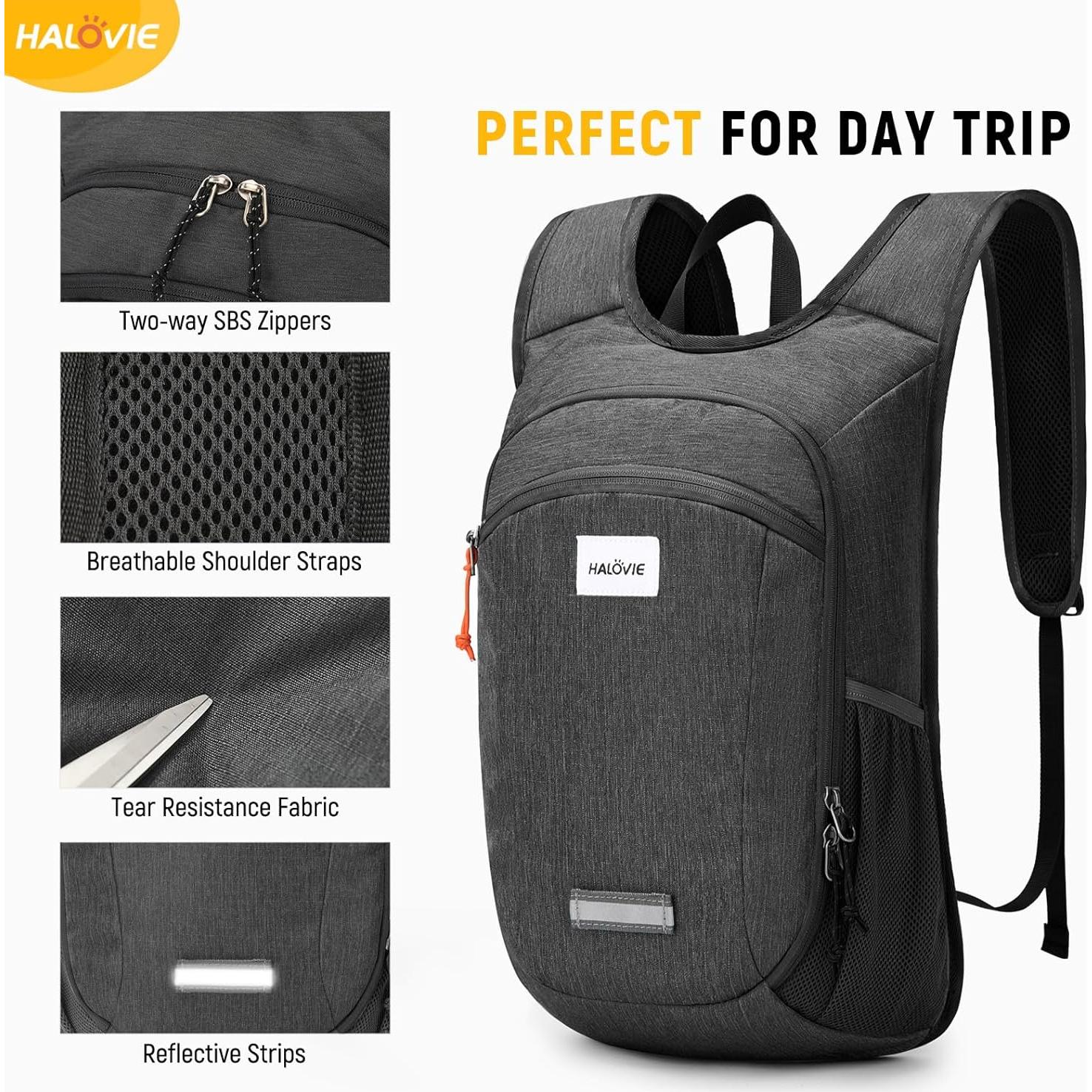 Mochila de Senderismo Plegable HALOVIE 10L Ligera Negra