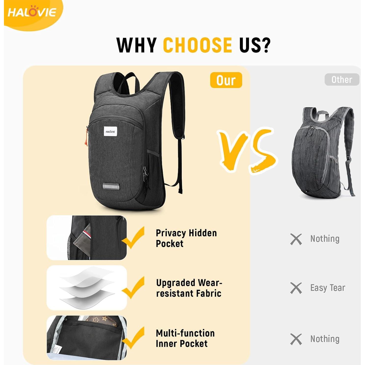 Mochila de Senderismo Plegable HALOVIE 10L Ligera Negra