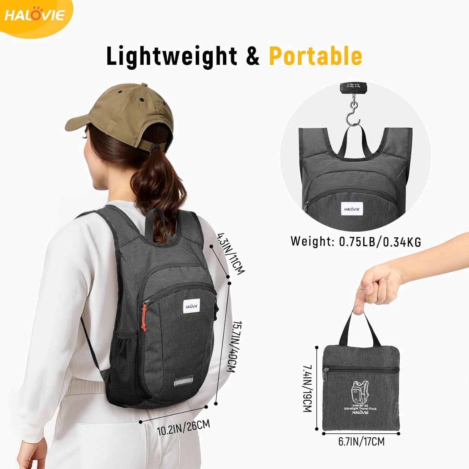 Mochila de Senderismo Plegable HALOVIE 10L Ligera Negra