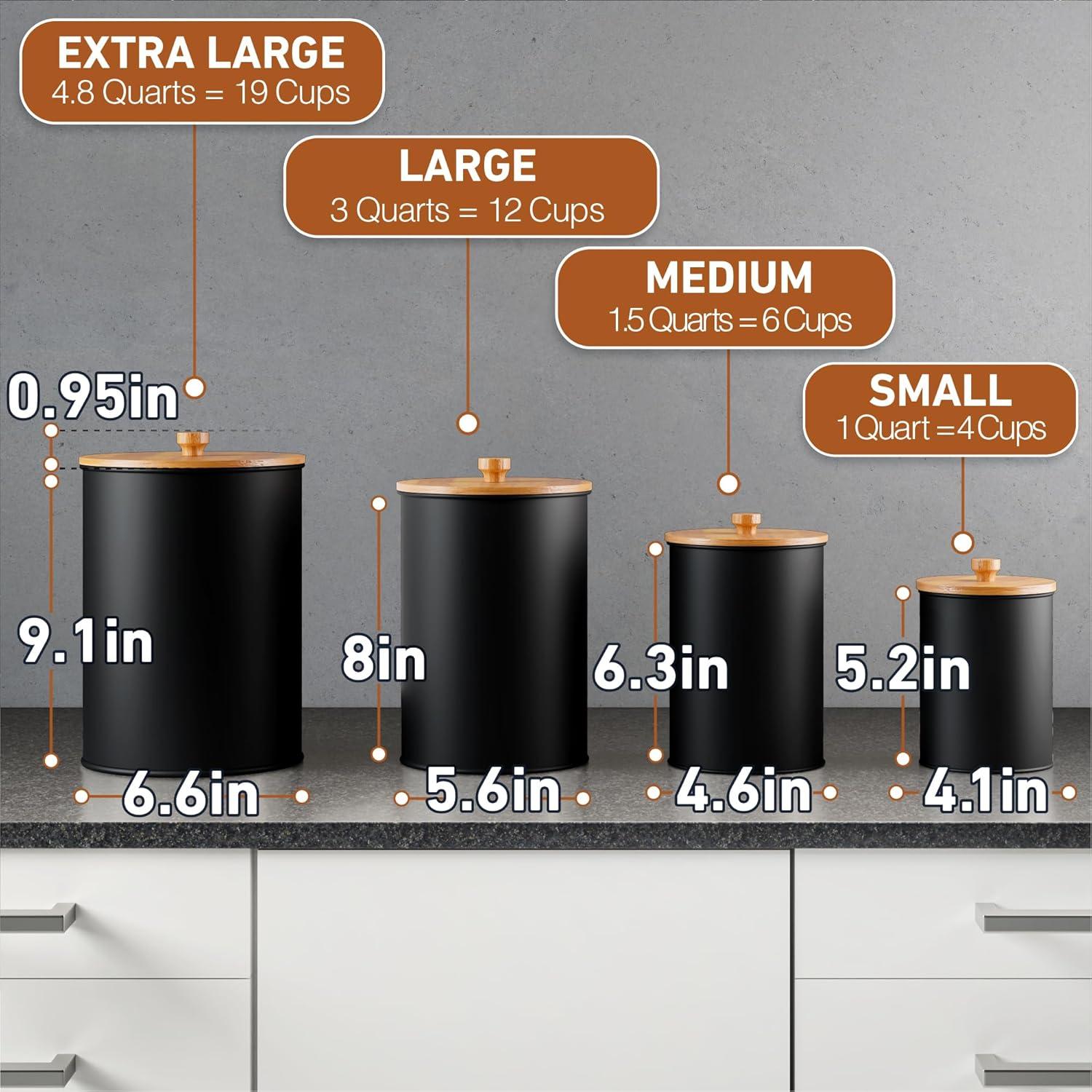 Juego de 4 Tarros de Cocina Herméticos HB Design Co. Negros