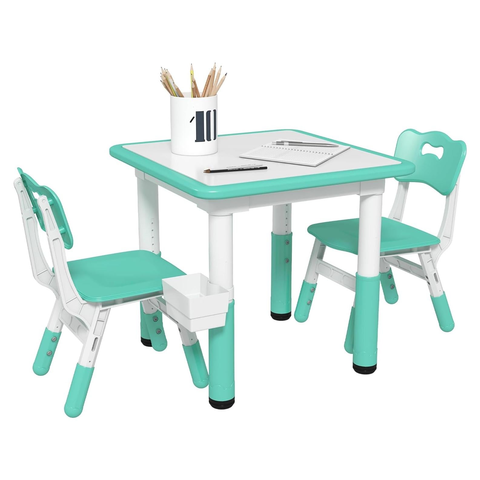 Juego de Mesa y Sillas Ajustable Qaba para Niños Verde 3 Piezas