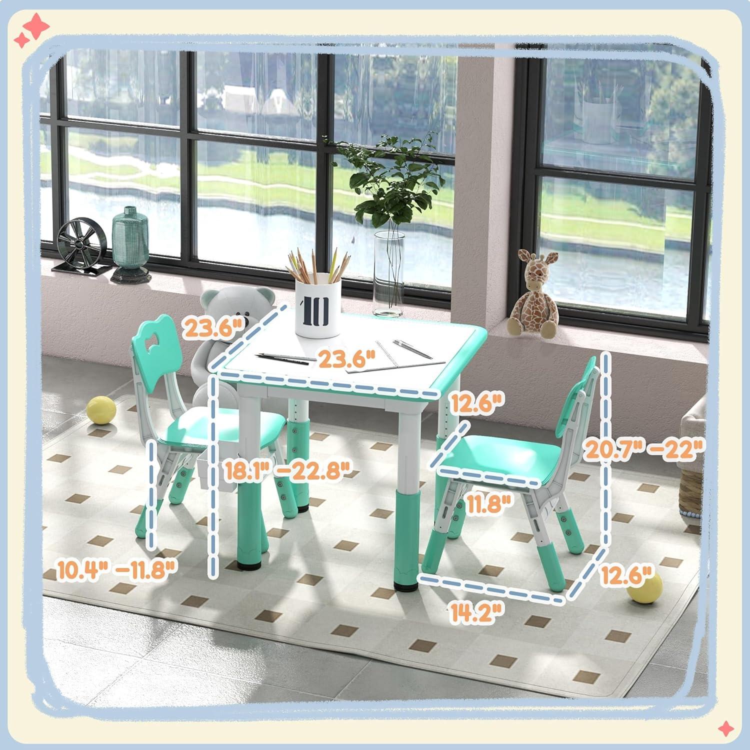 Juego de Mesa y Sillas Ajustable Qaba para Niños Verde 3 Piezas