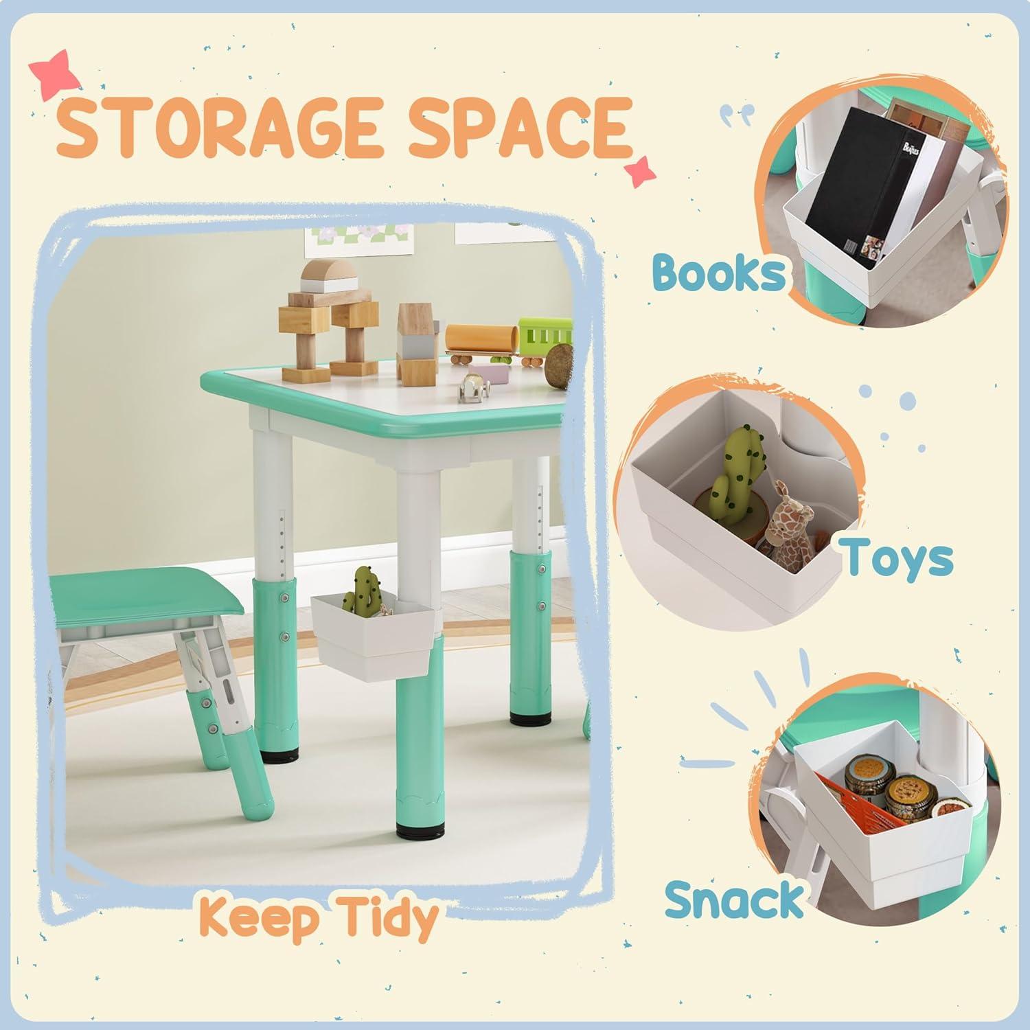 Juego de Mesa y Sillas Ajustable Qaba para Niños Verde 3 Piezas