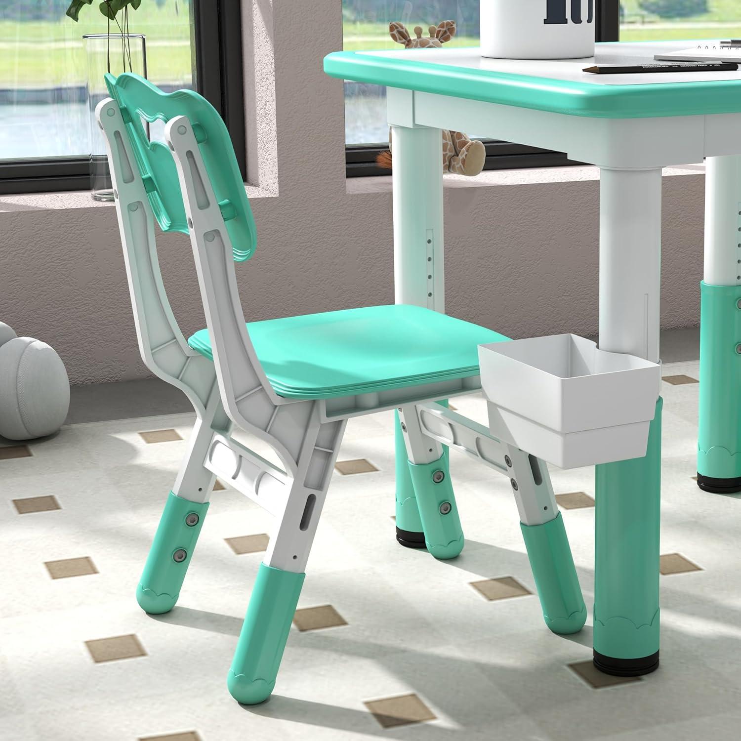 Juego de Mesa y Sillas Ajustable Qaba para Niños Verde 3 Piezas