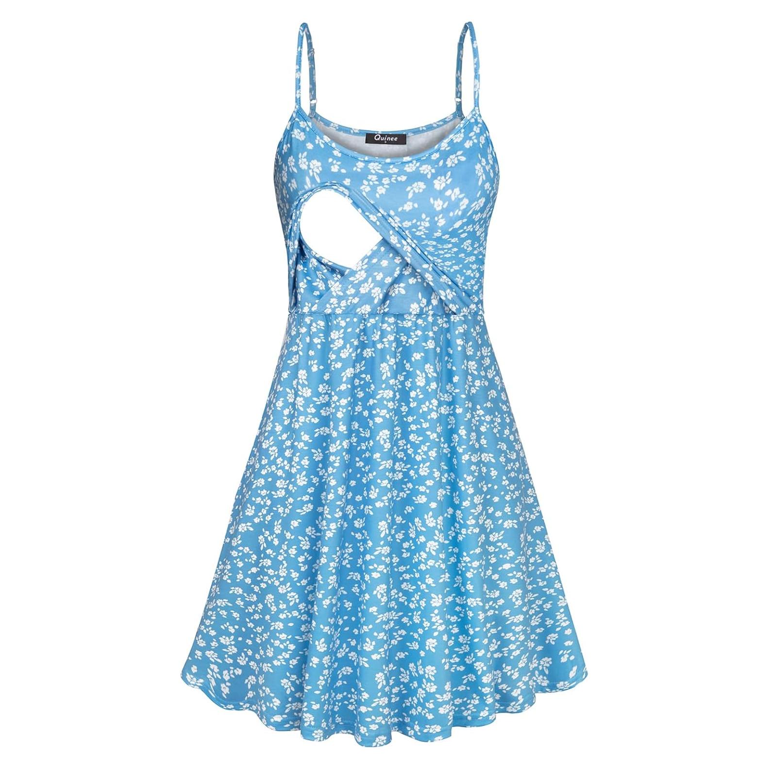 Vestido de Maternidad Floral Azul para Lactancia - Verano