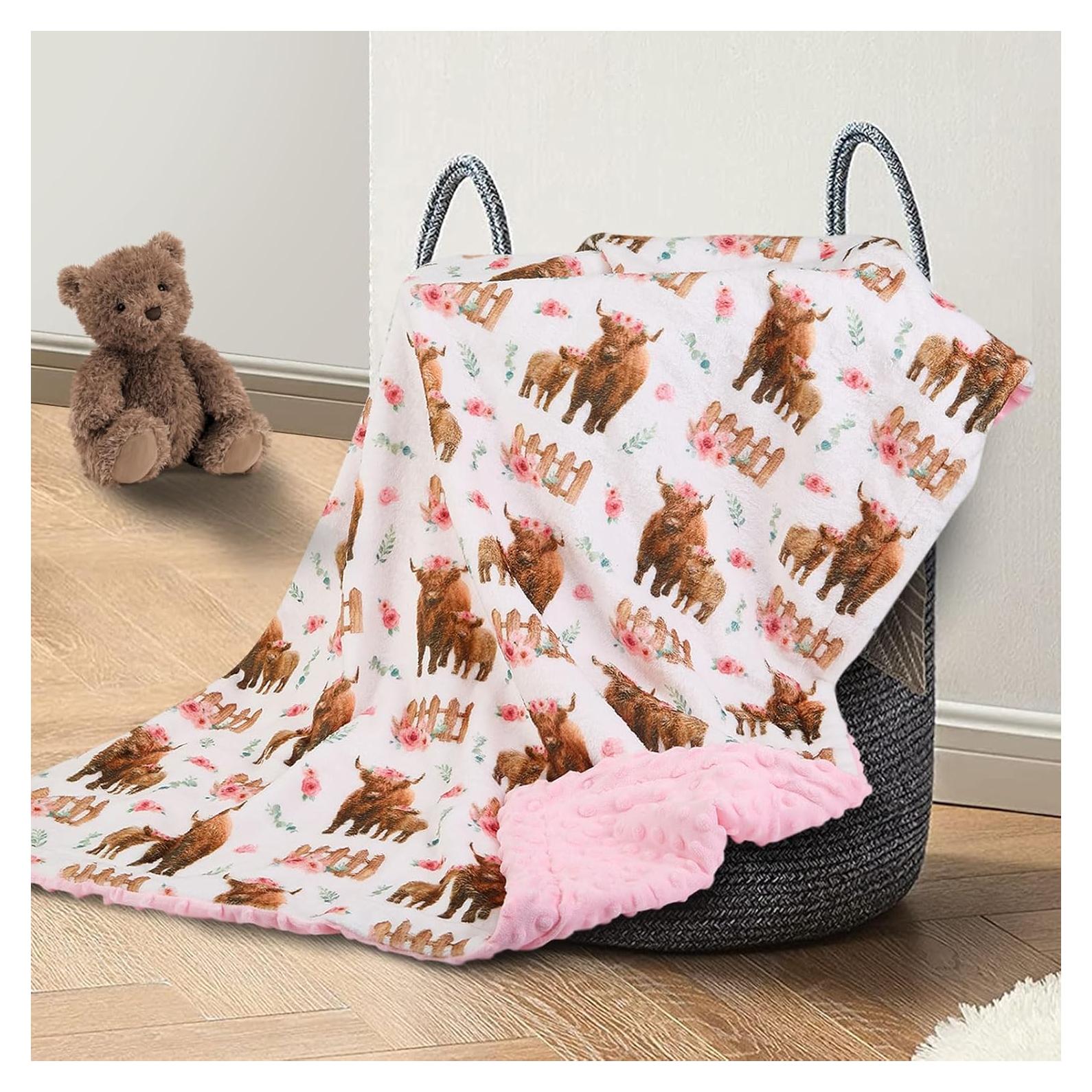 Manta de Bebé DCOOLGO Highland Cow Lovey 67x102 cm Suave