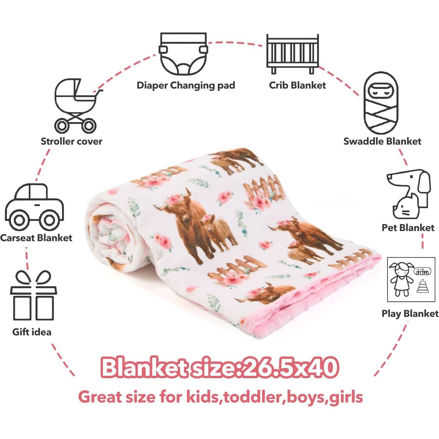 Manta de Bebé DCOOLGO Highland Cow Lovey 67x102 cm Suave