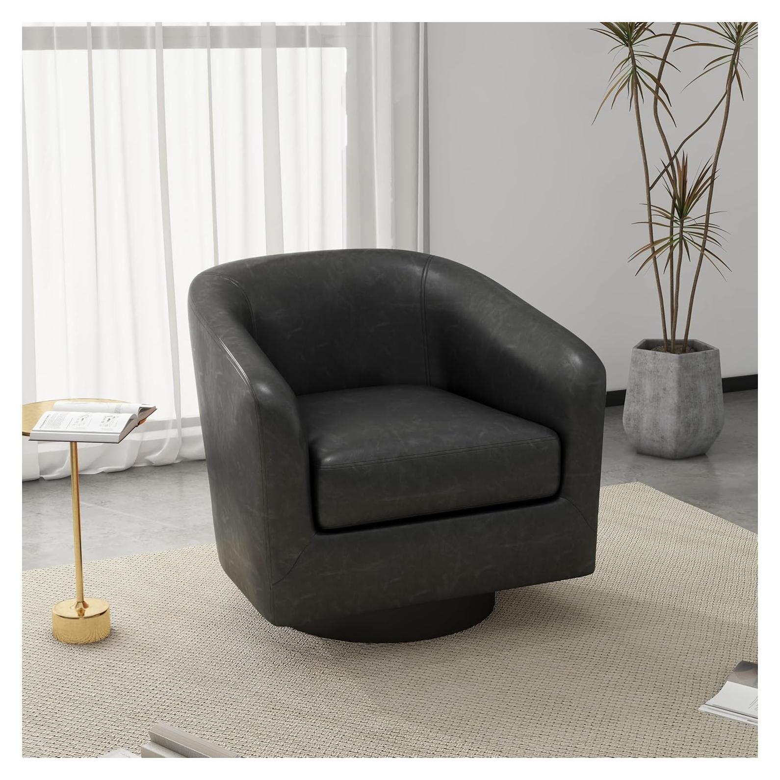 Silla giratoria de cuero sintético UIXE - Redonda negra