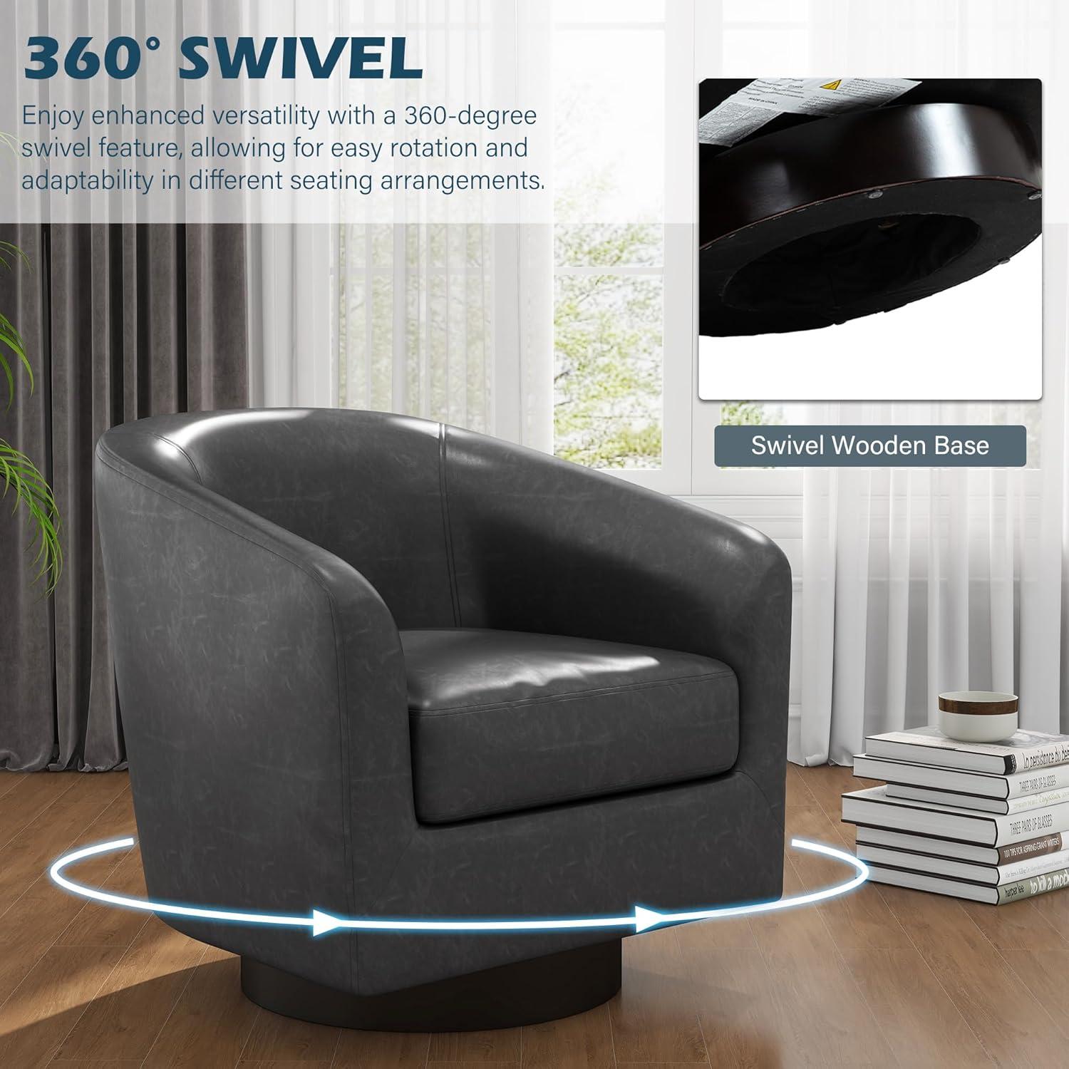 Silla giratoria de cuero sintético UIXE - Redonda negra