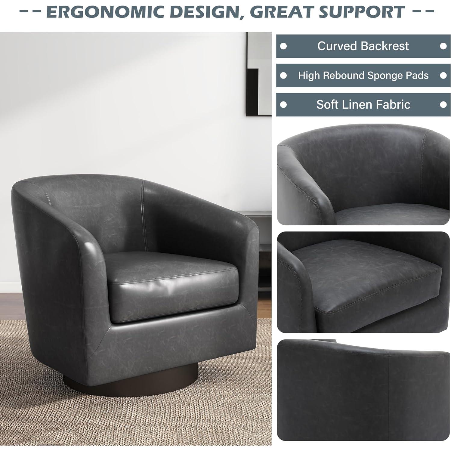 Silla giratoria de cuero sintético UIXE - Redonda negra