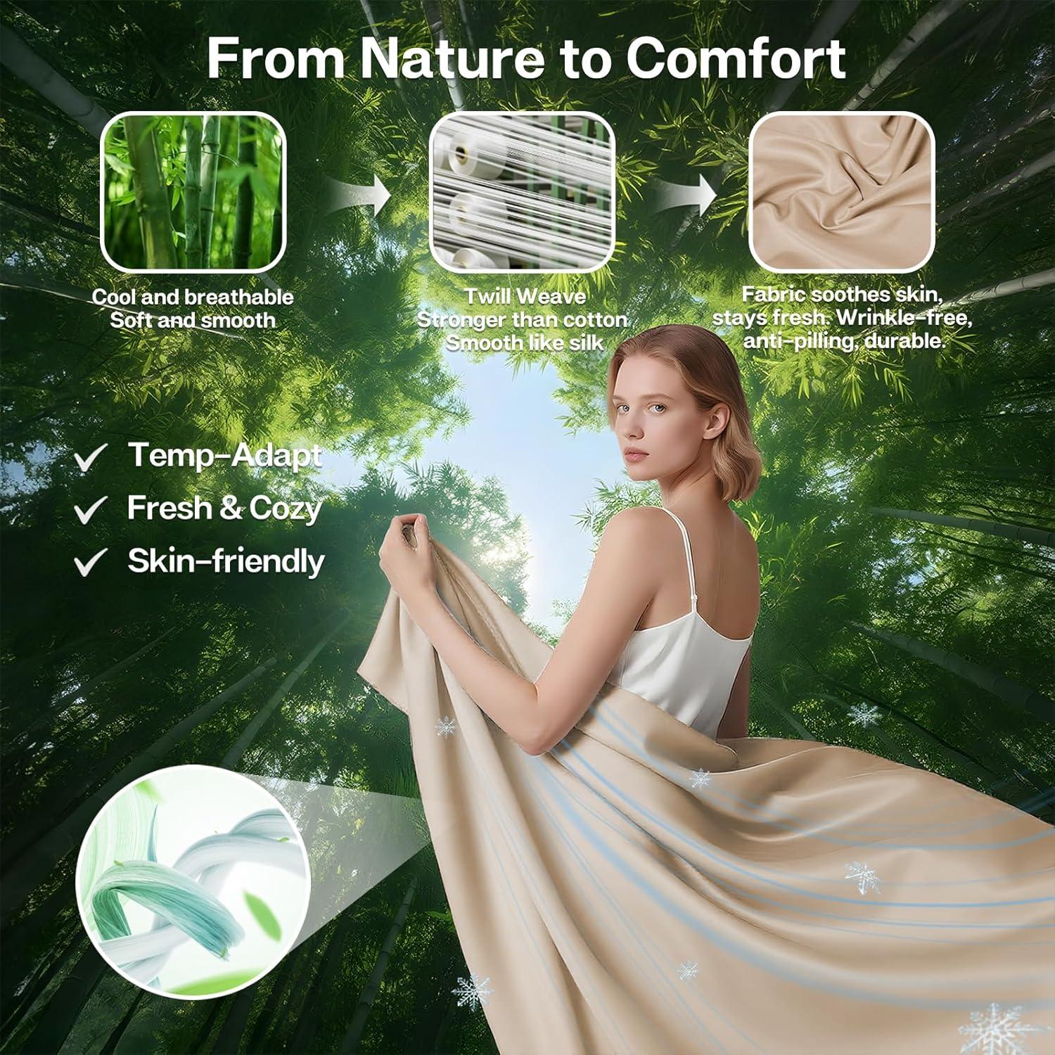 Sábana Ajustable MR&HM Doble Beige 30% Rayón Bambú 70% Poliester