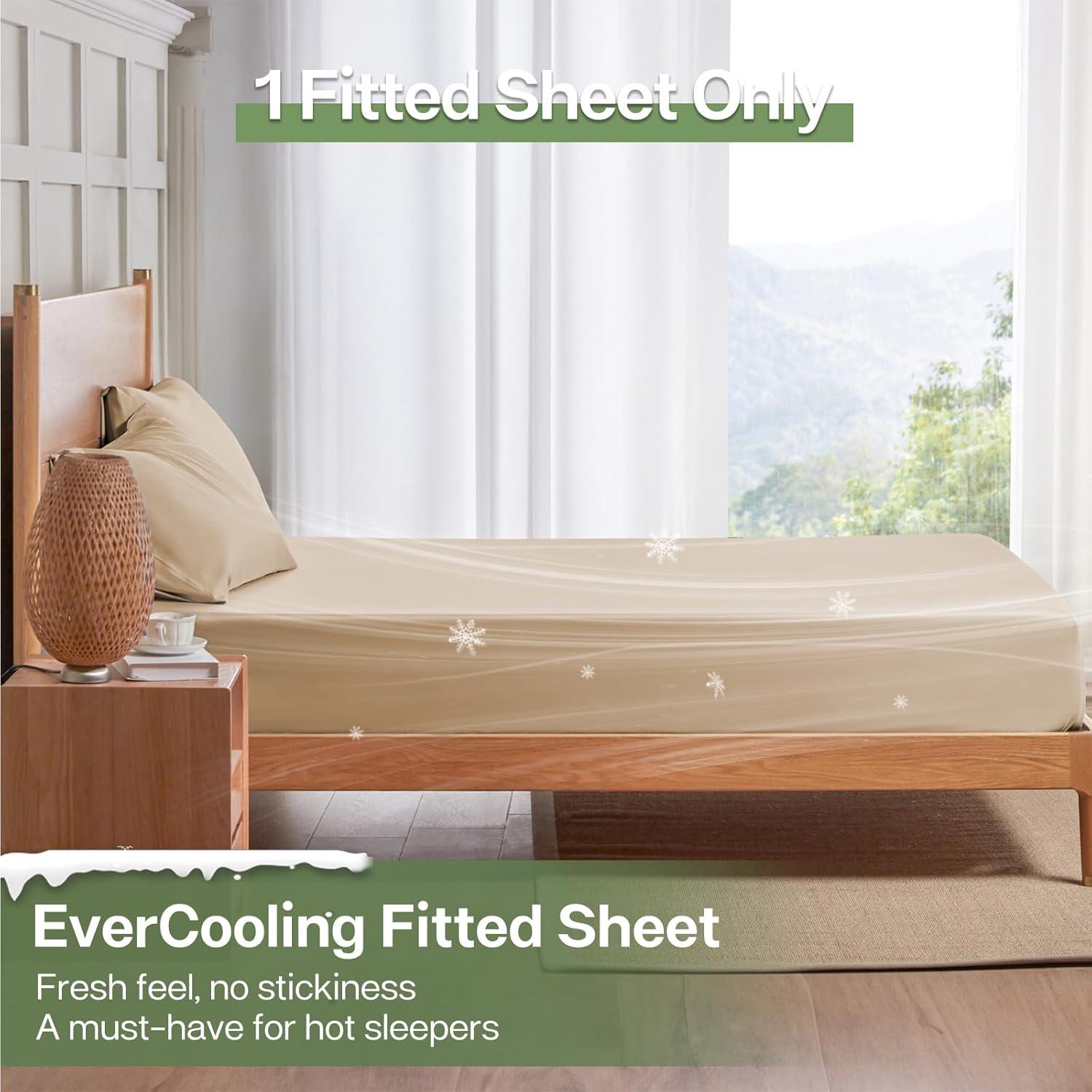 Sábana Ajustable MR&HM Doble Beige 30% Rayón Bambú 70% Poliester