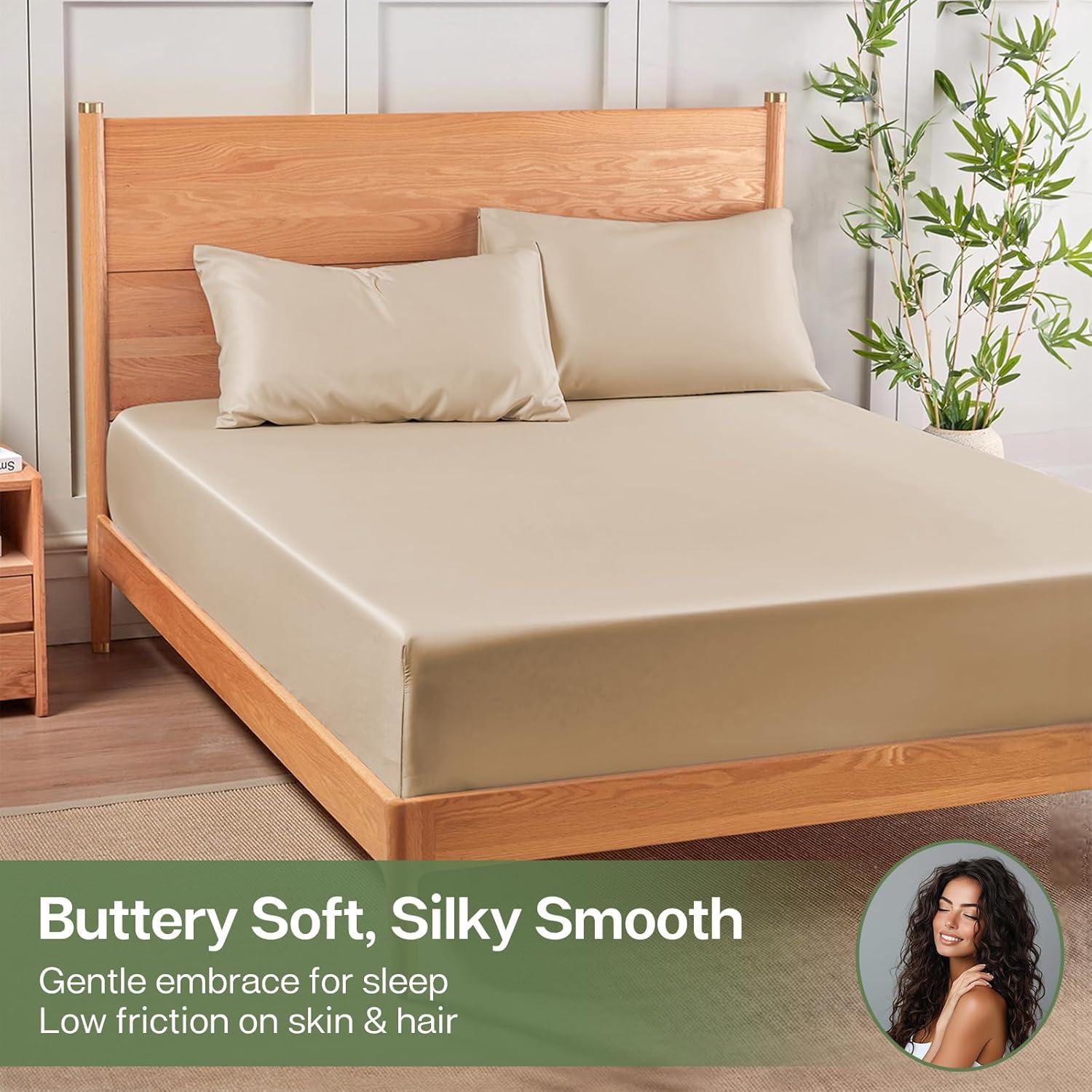 Sábana Ajustable MR&HM Doble Beige 30% Rayón Bambú 70% Poliester