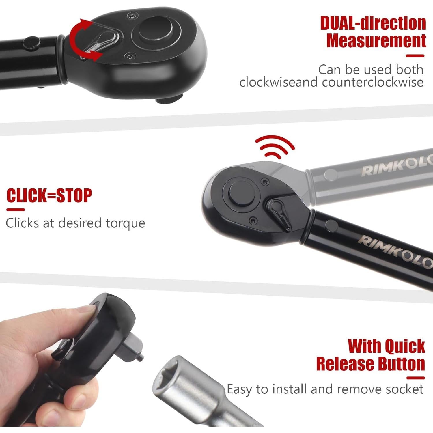 Llave de Torque de Click RIMKOLO 1/2 Pulgada 10-150 ft-lb