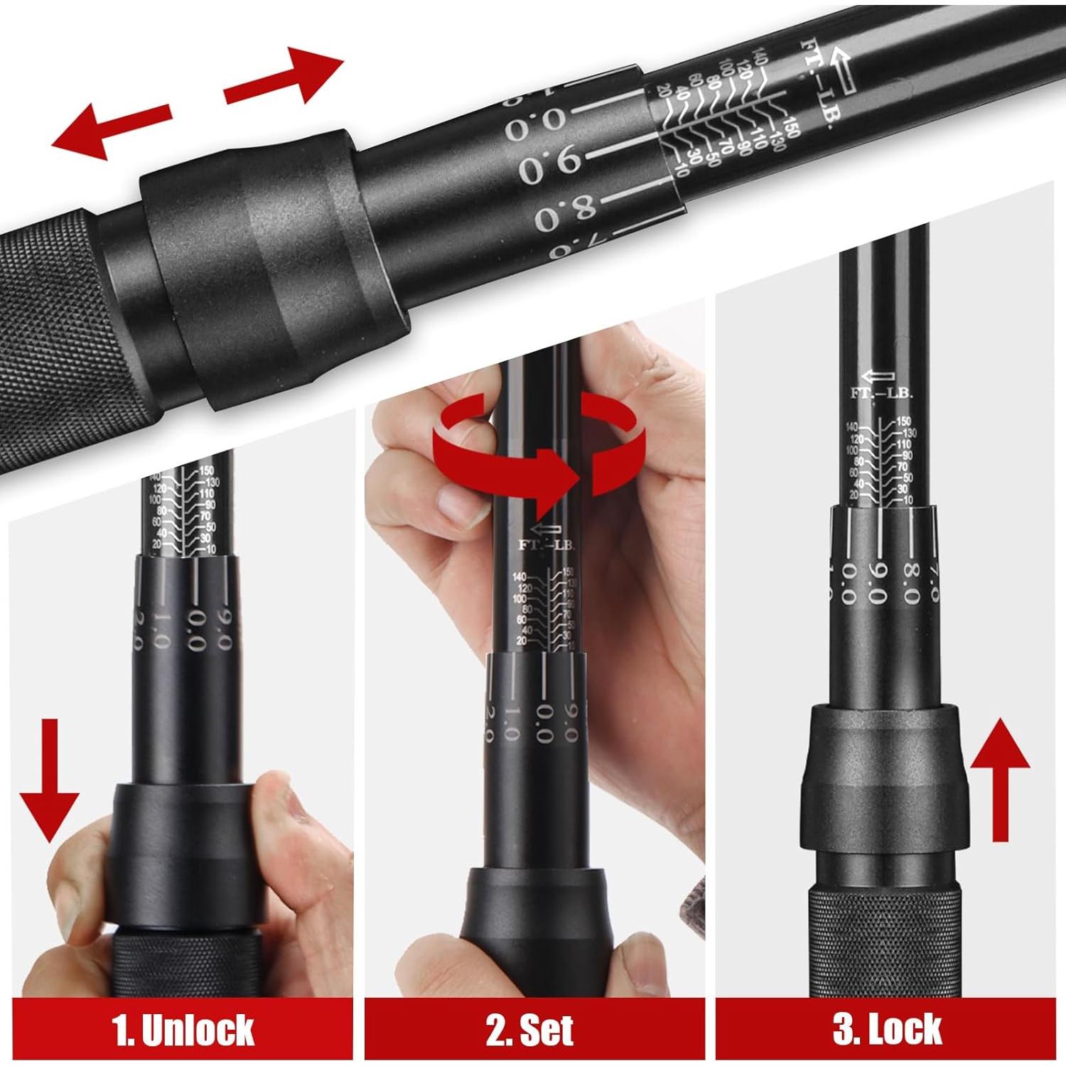 Llave de Torque de Click RIMKOLO 1/2 Pulgada 10-150 ft-lb