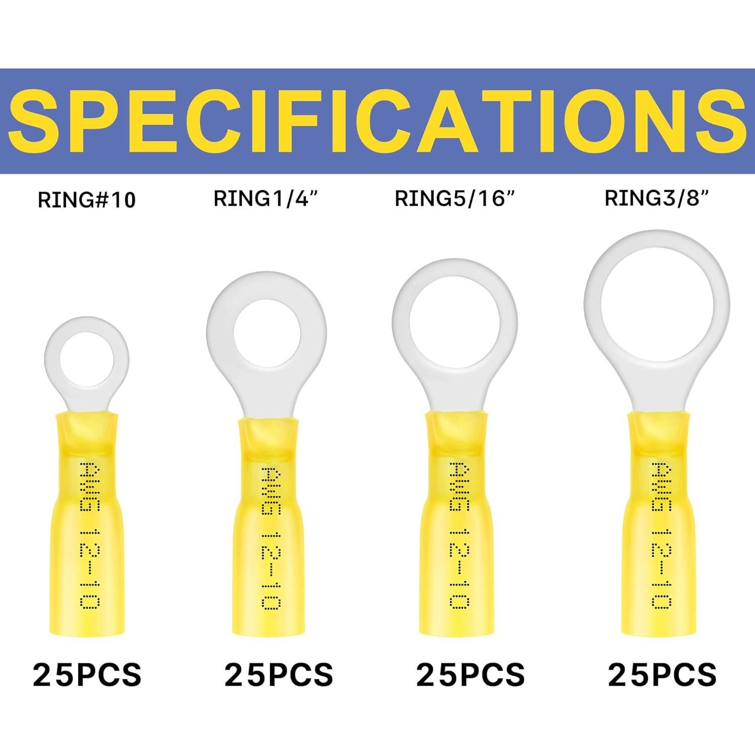 Conectores de Anillo Termoretráctiles Haisstronica 100pcs Amarillo