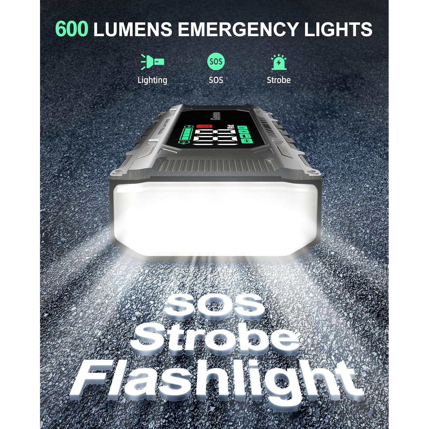 Arrancador de Batería Portátil Geeneu W26 6000A 12V con Pantalla