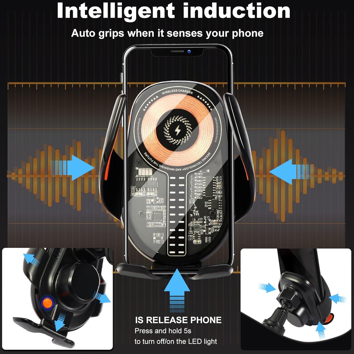 Soporte para teléfono de coche HOLIKLJY con carga inalámbrica 15W