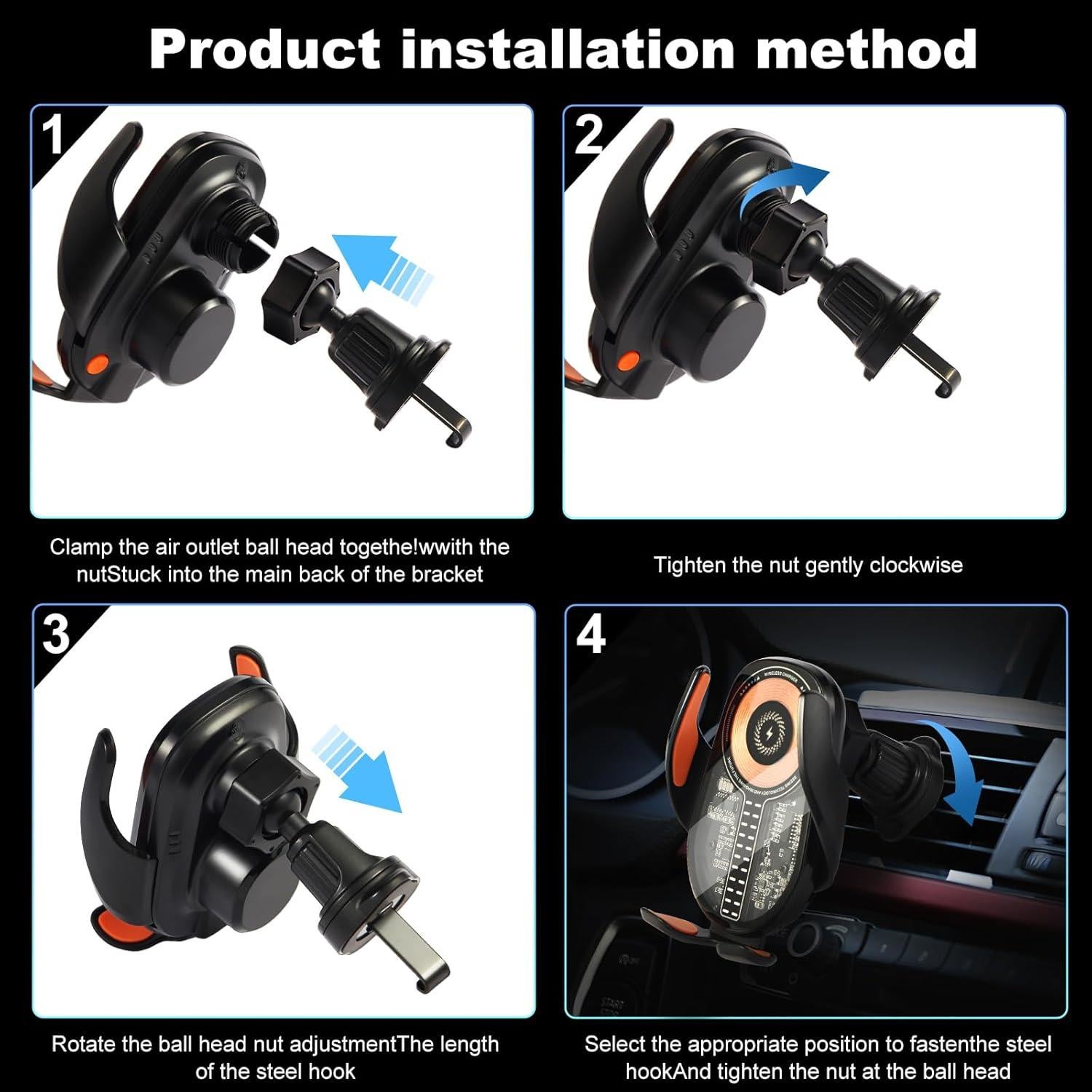 Soporte para teléfono de coche HOLIKLJY con carga inalámbrica 15W