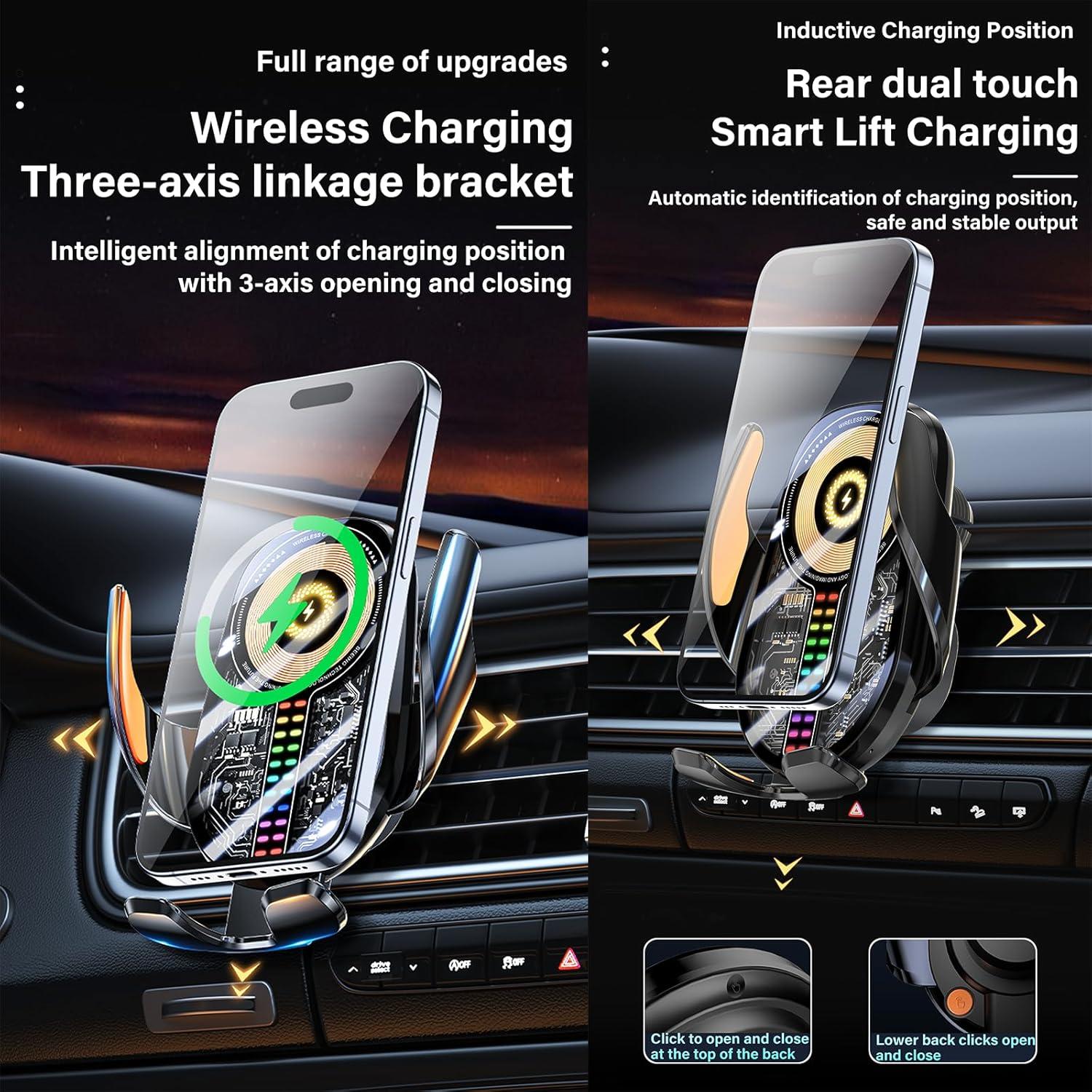 Soporte para teléfono de coche HOLIKLJY con carga inalámbrica 15W