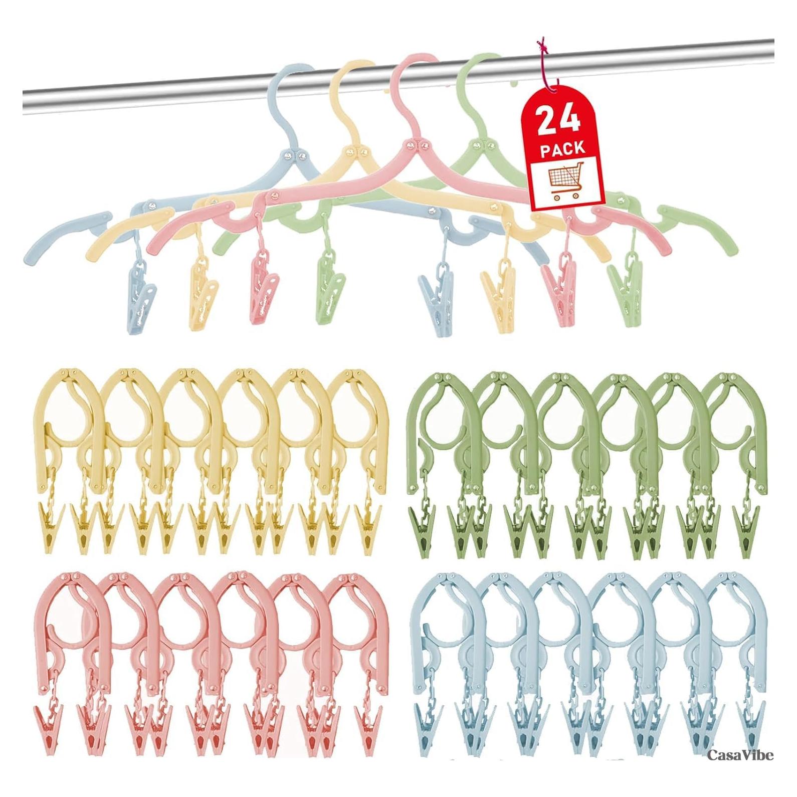 24 Perchas de Viaje CasaVibe Plegables con Clips Antideslizantes