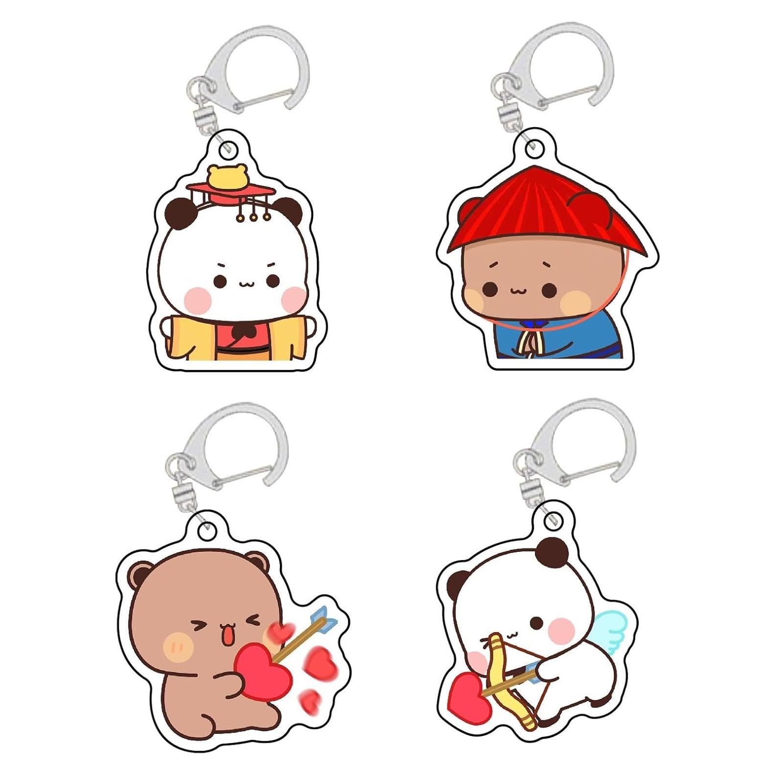 Llavero Acrílico Kawaii Osos Panda Bubu Dudu 4 Pcs
