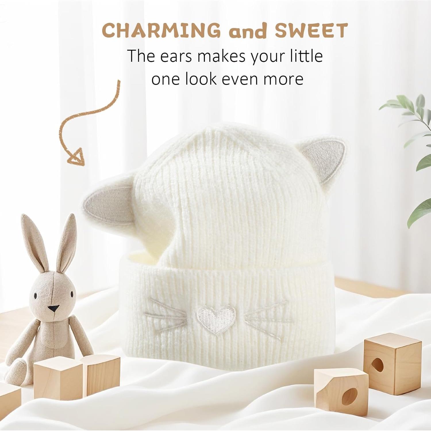 Gorro de invierno para bebé con orejas de gato - 3-24 meses