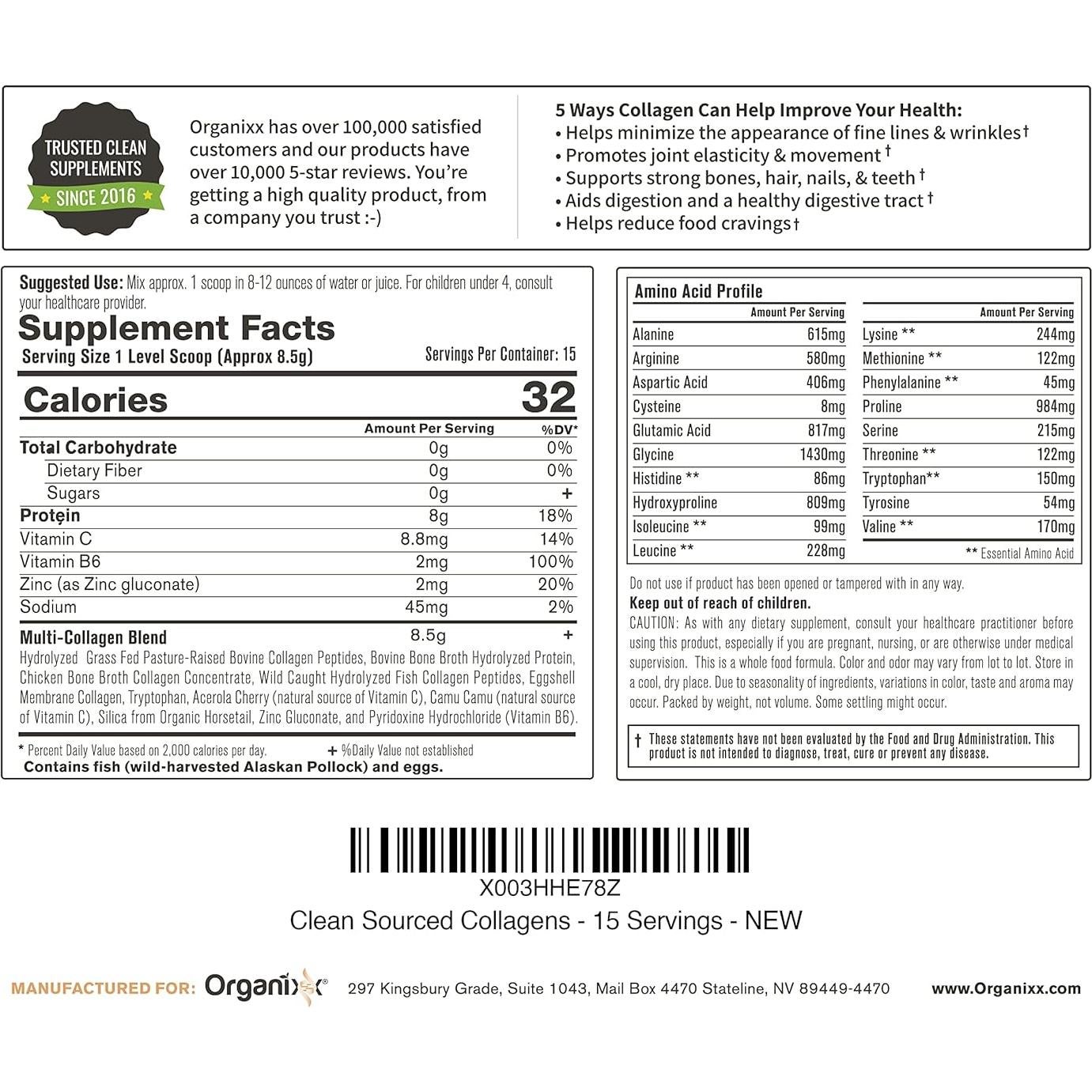 Polvo de Péptidos de Colágeno Organixx 127g con Vitamina C