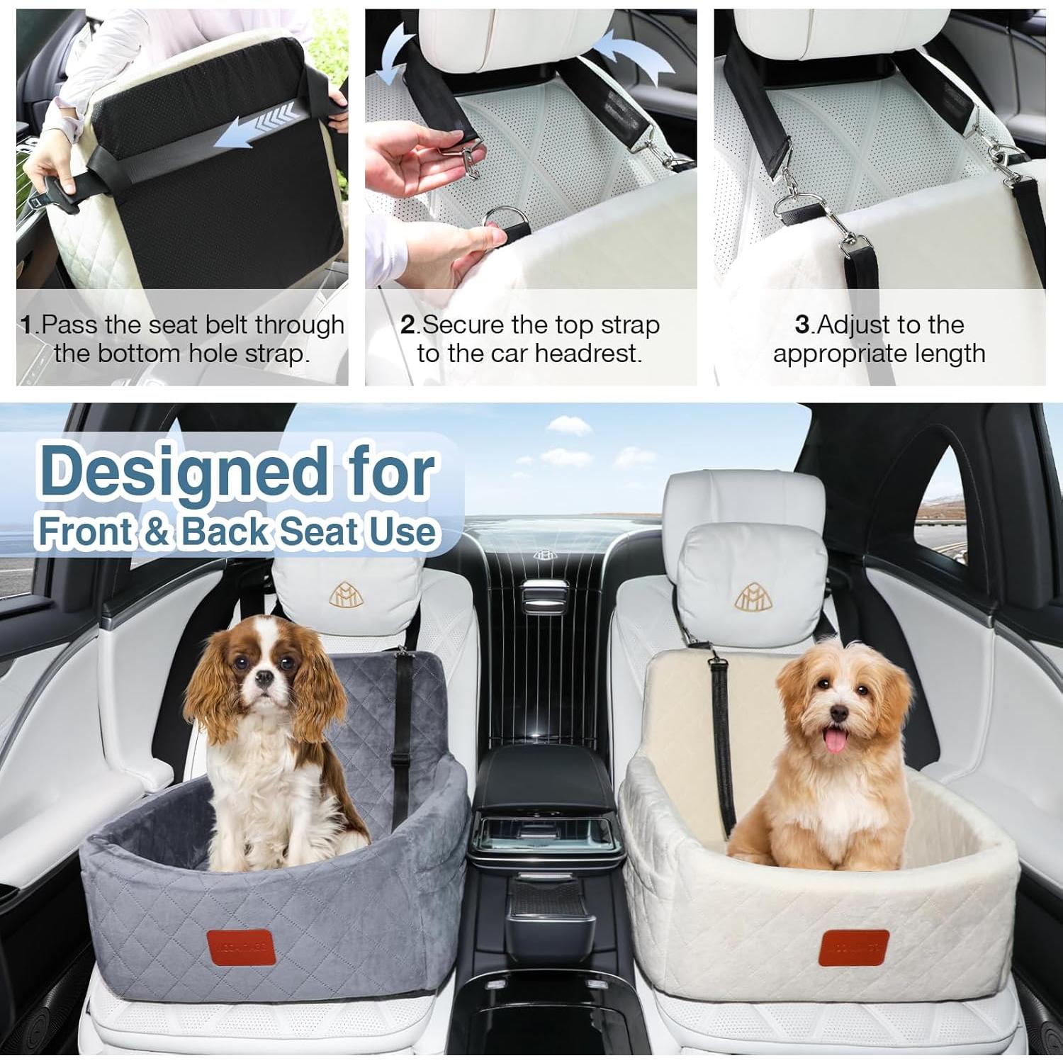 Asiento de Coche para Perros WOOAIDAGG Beige 48x38cm