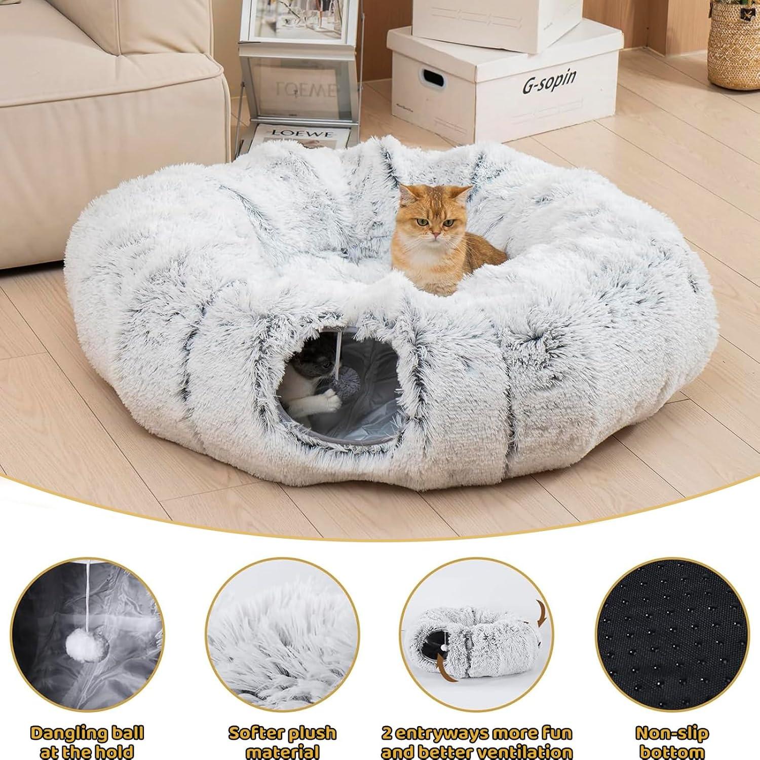 Cueva de Gato CLKHOWL Donut Gris con Cojín Lavable 80cm