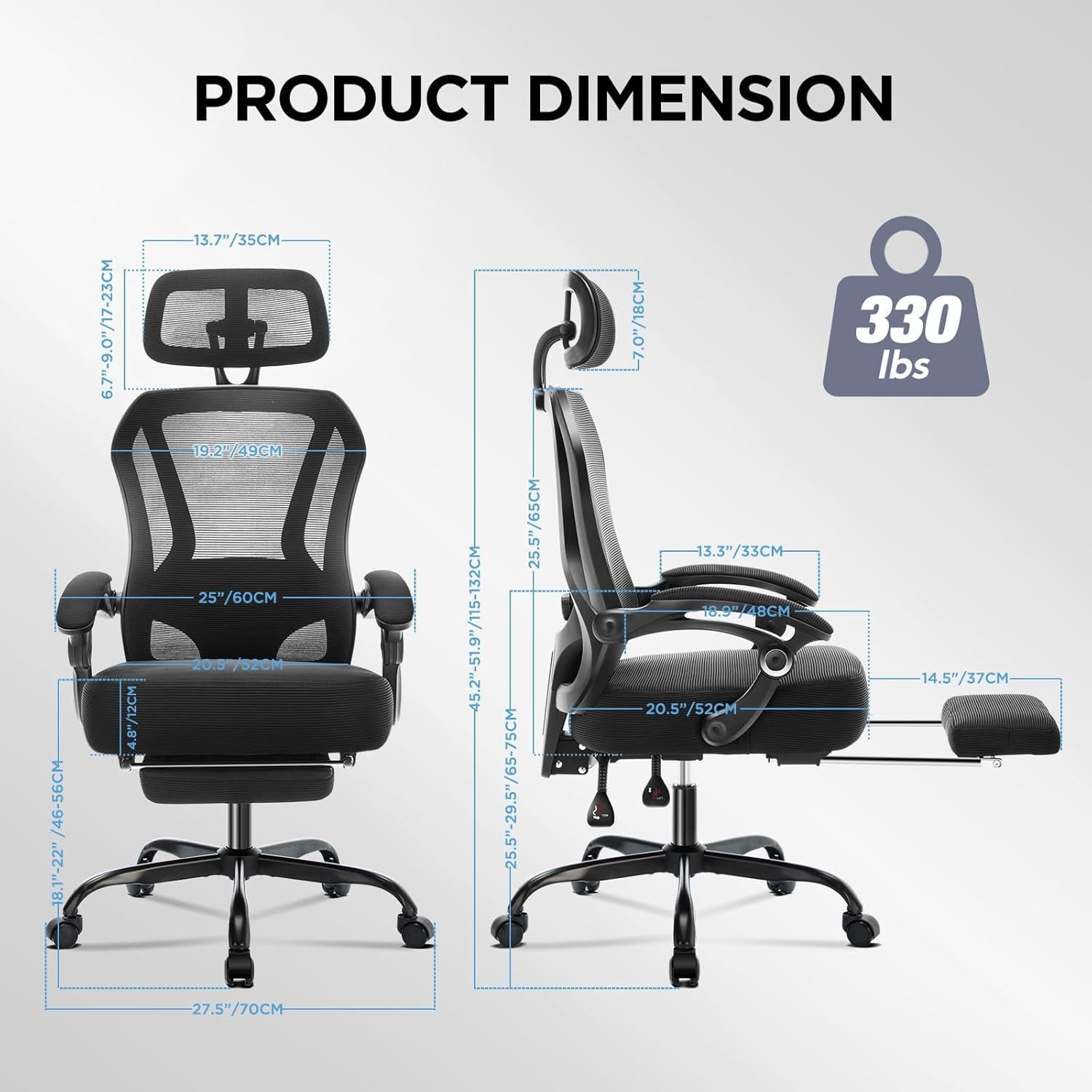 Silla de Oficina Ergonómica TUKAKA con Reposapiés y Soporte Lumbar