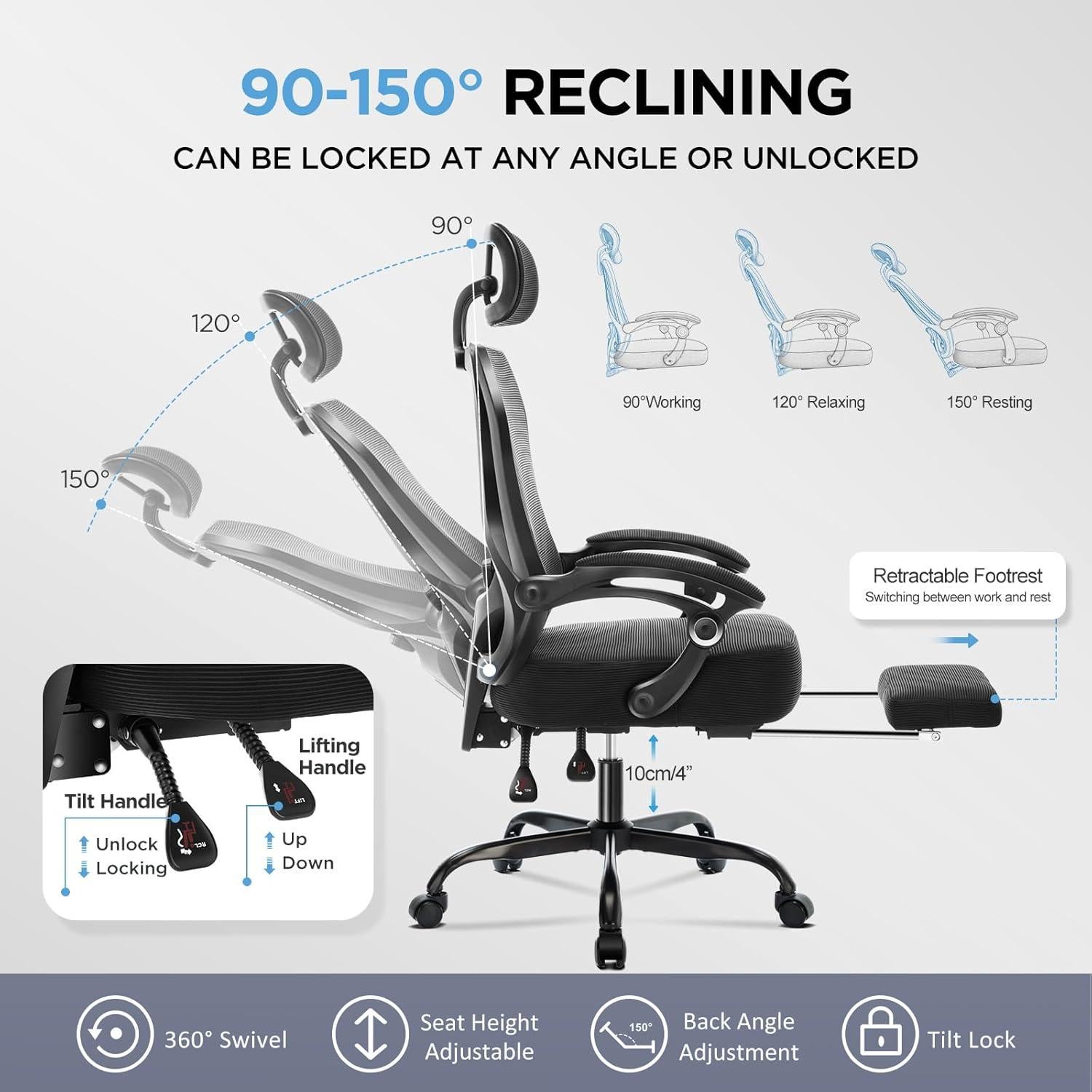 Silla de Oficina Ergonómica TUKAKA con Reposapiés y Soporte Lumbar