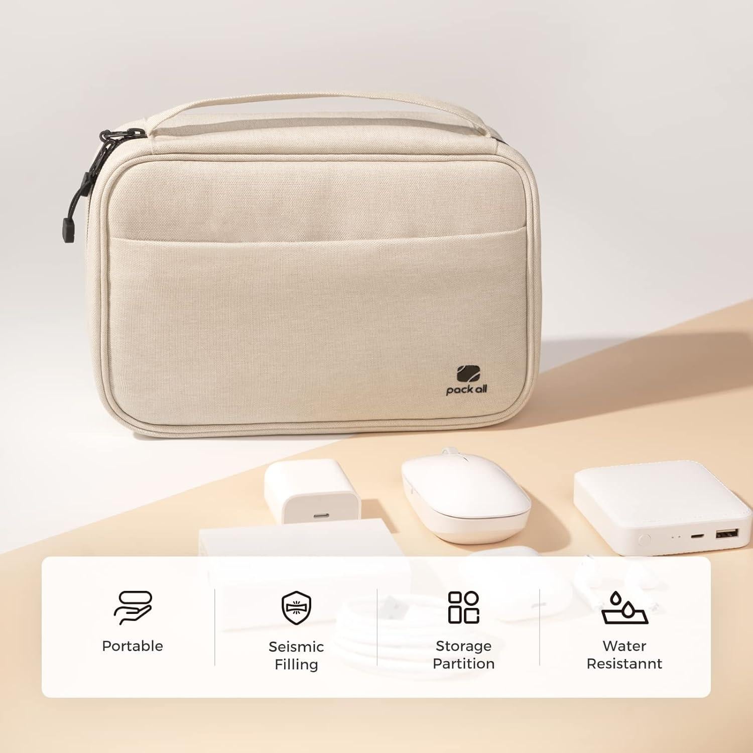 Organizador Electrónico Pack All Beige Doble Capa 26x19x8 cm