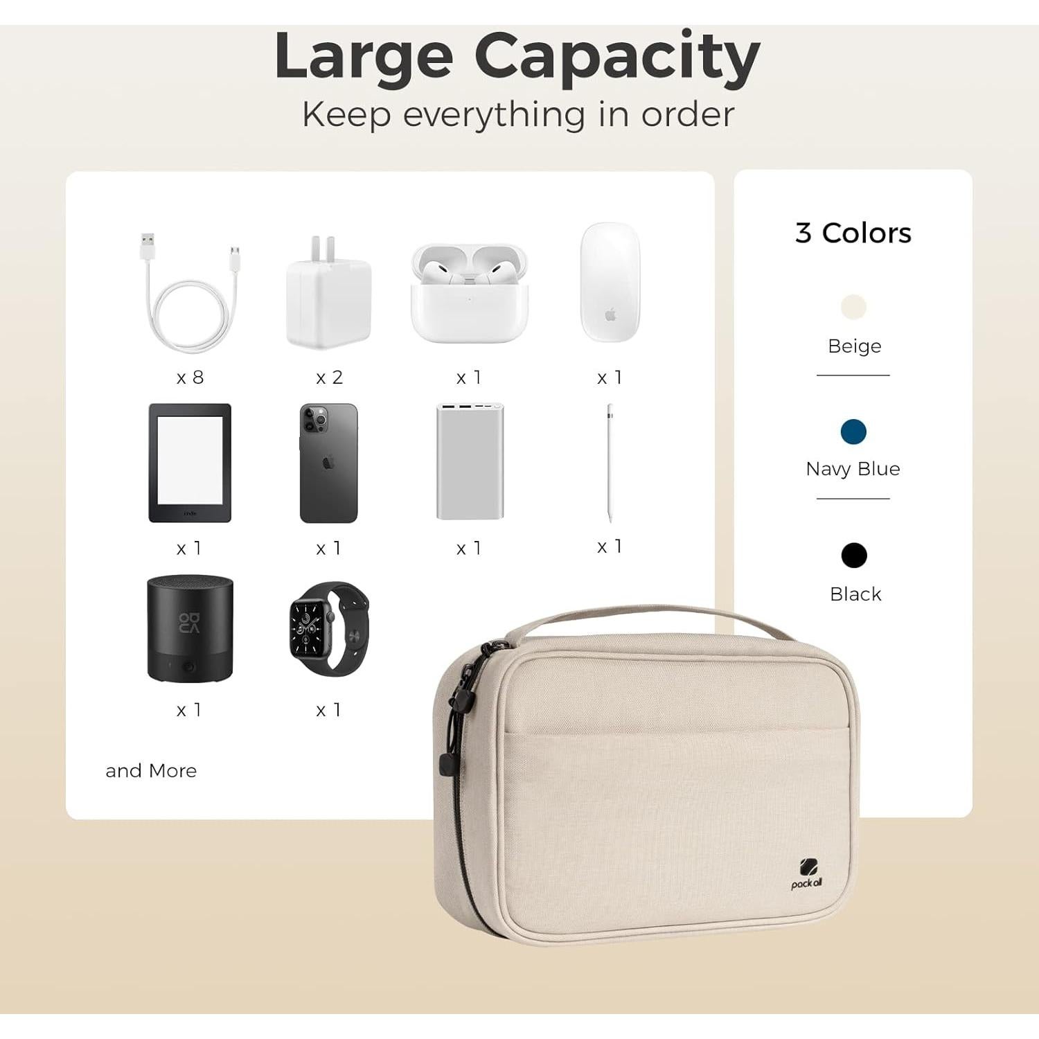 Organizador Electrónico Pack All Beige Doble Capa 26x19x8 cm