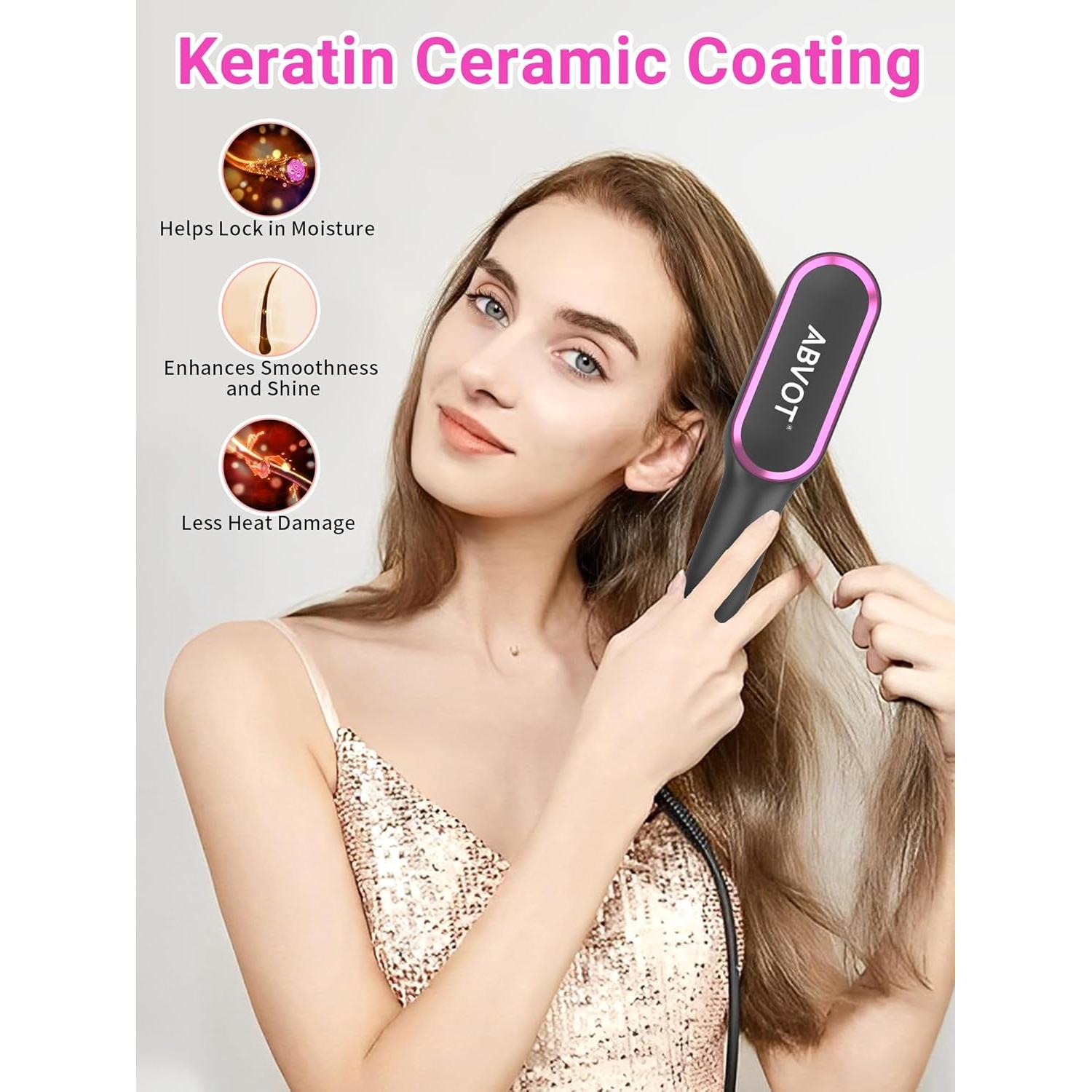Cepillo Alisador de Cabello ABVOT Negro 3D Cerámica Doble Voltaje