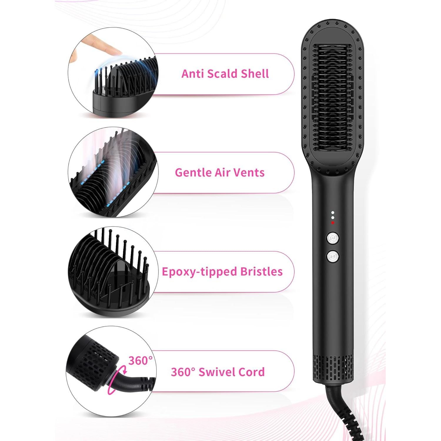 Cepillo Alisador de Cabello ABVOT Negro 3D Cerámica Doble Voltaje