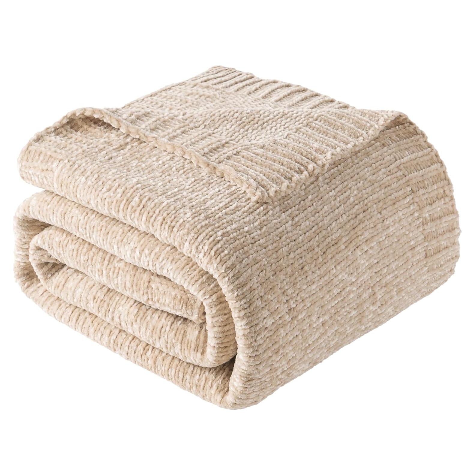 Manta de Chenille BATTILO HOME Beige 129x170 cm Suave y Ligera