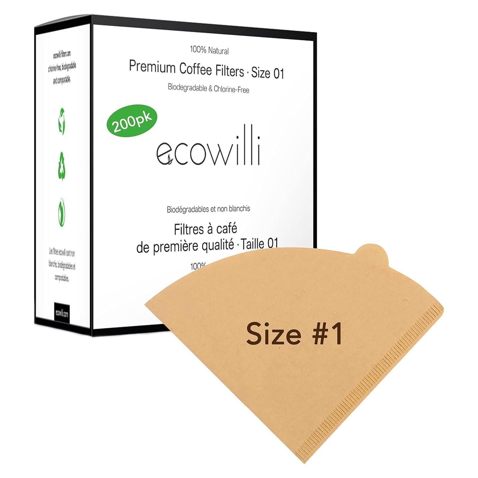 Filtros de Café Biodegradables Ecowilli Tamaño 01 - 200 Unidades