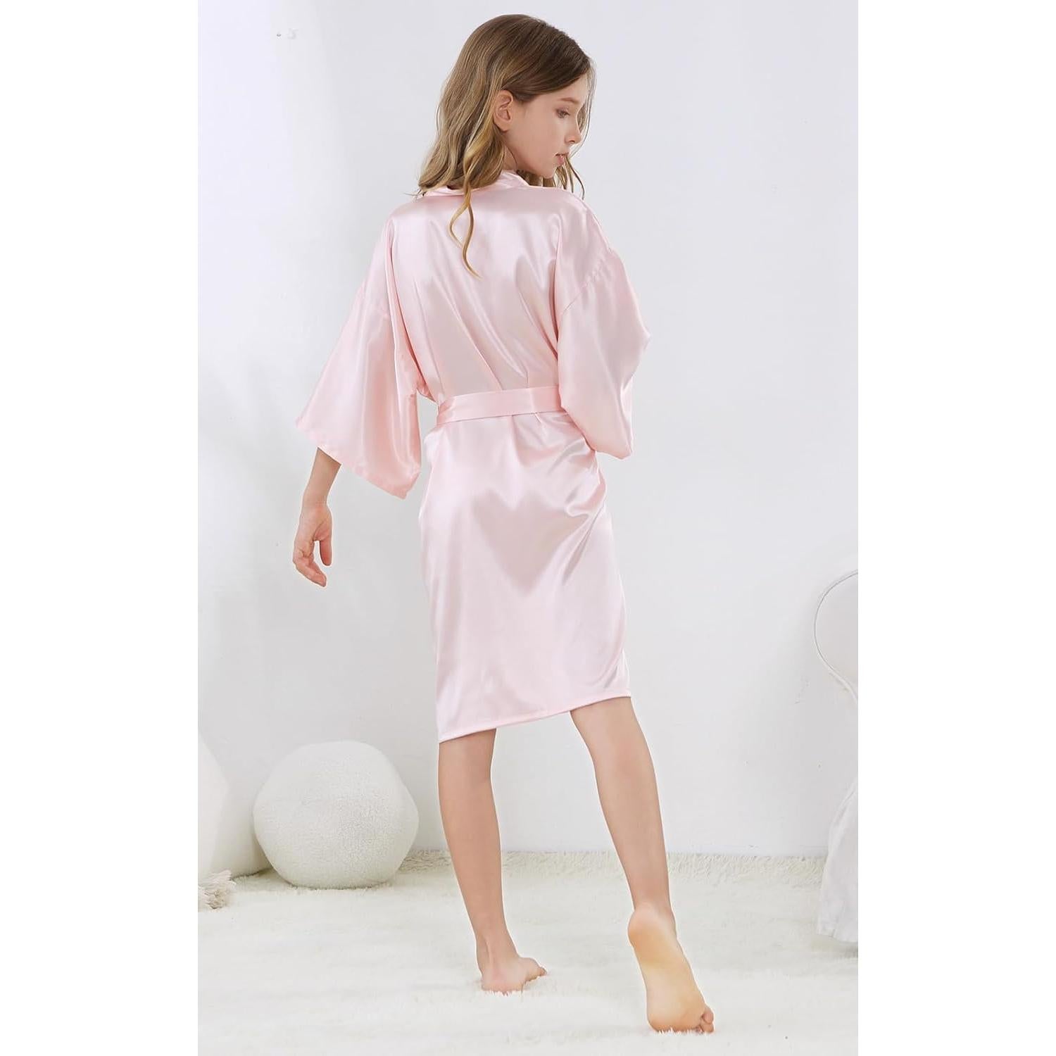 Kimono Corto de Satén para Niñas ALHAVONE - Rosa Bebé, Talla 4