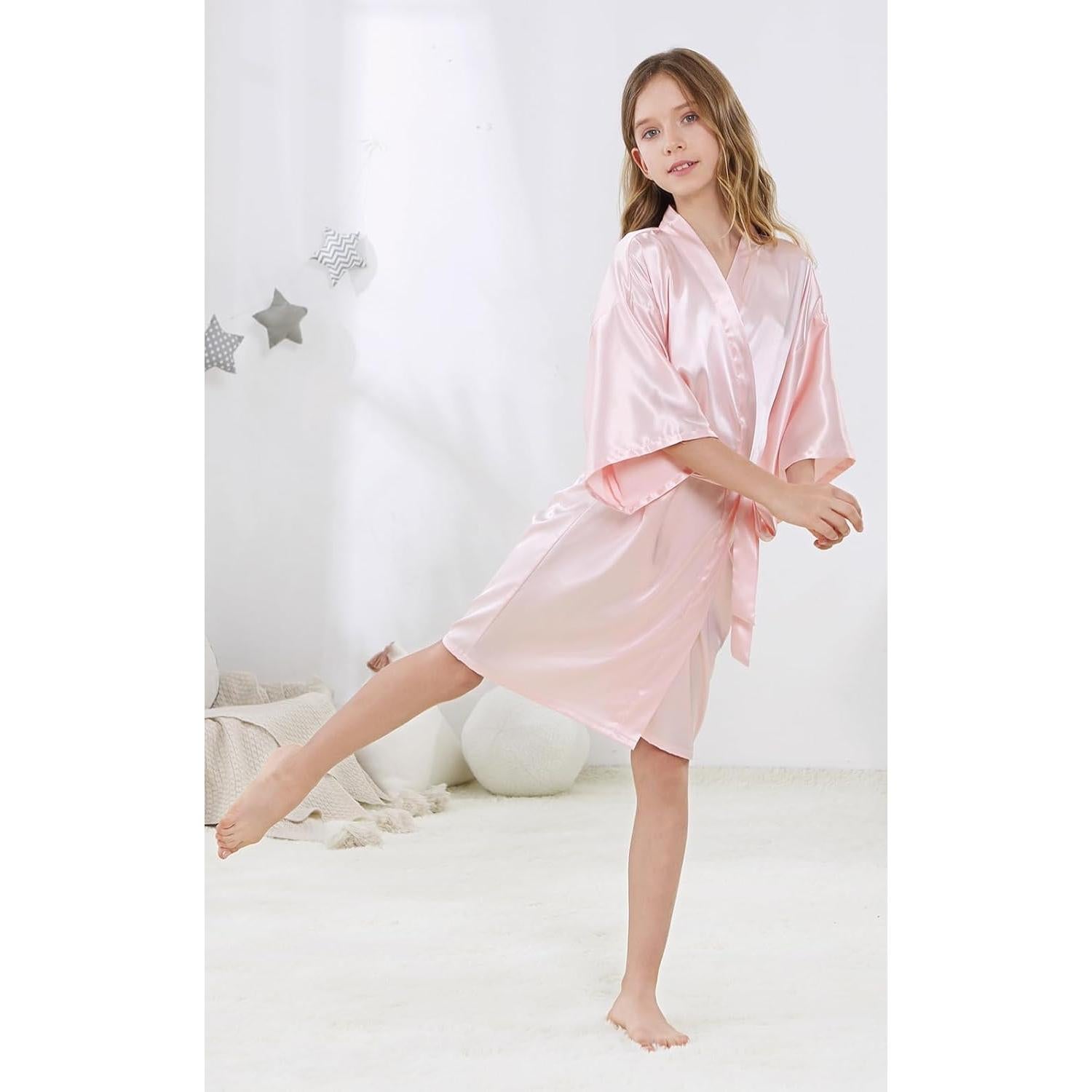 Kimono Corto de Satén para Niñas ALHAVONE - Rosa Bebé, Talla 4