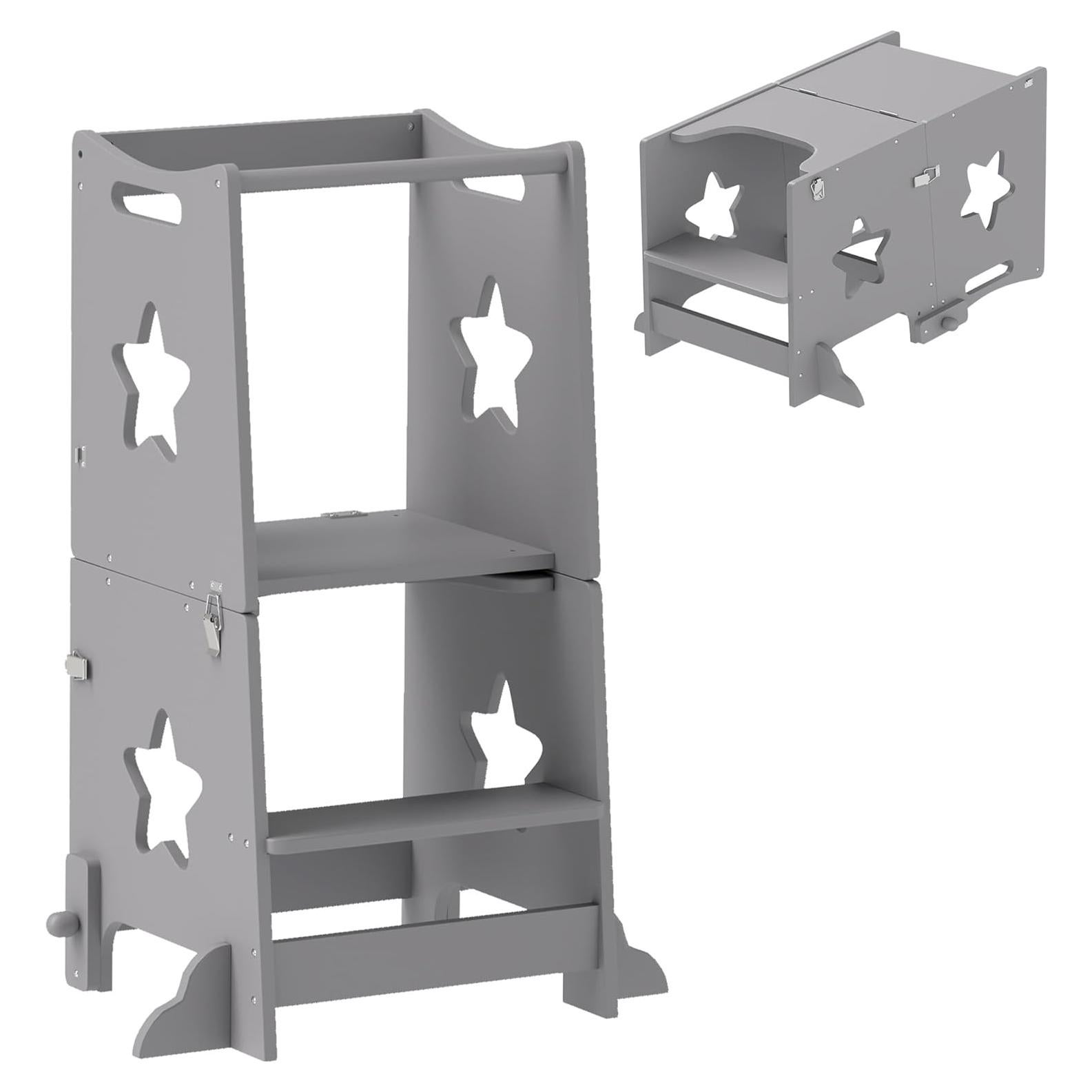 Torre de Pie 2 en 1 Qaba para Niños con Barandilla Gris