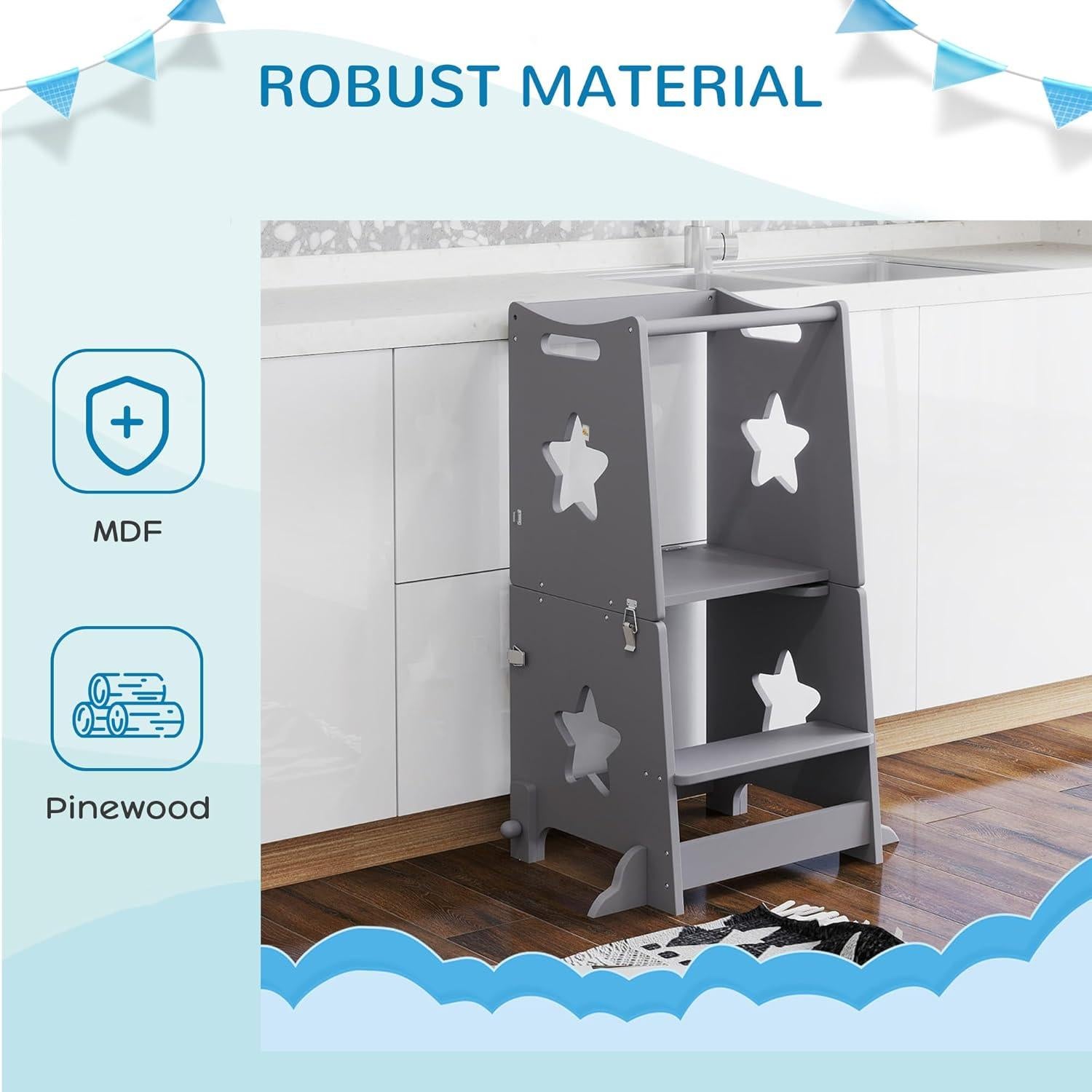 Torre de Pie 2 en 1 Qaba para Niños con Barandilla Gris