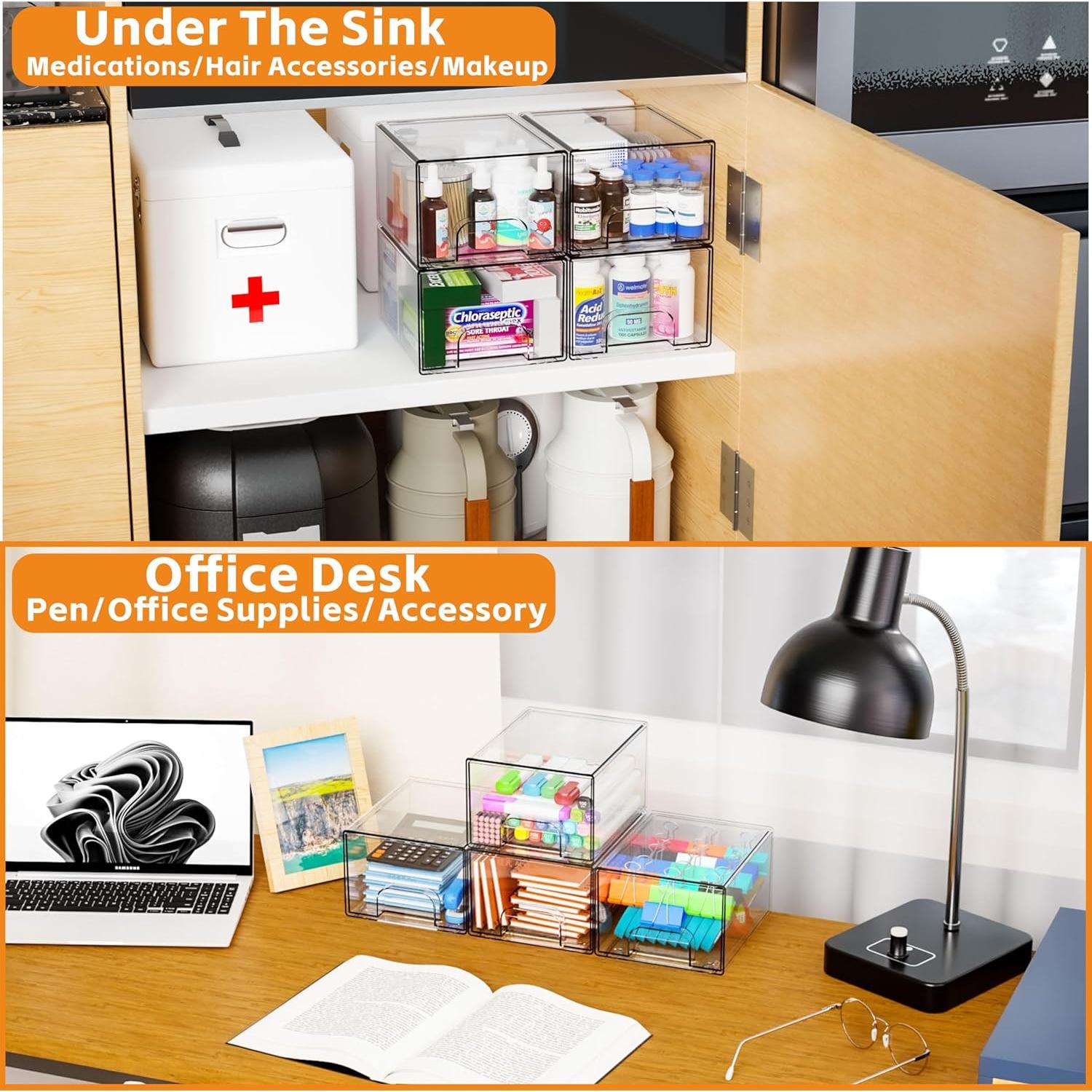 Cajones de Almacenamiento Apilables Yieach 11.2 cm Acrílico 2 PCS