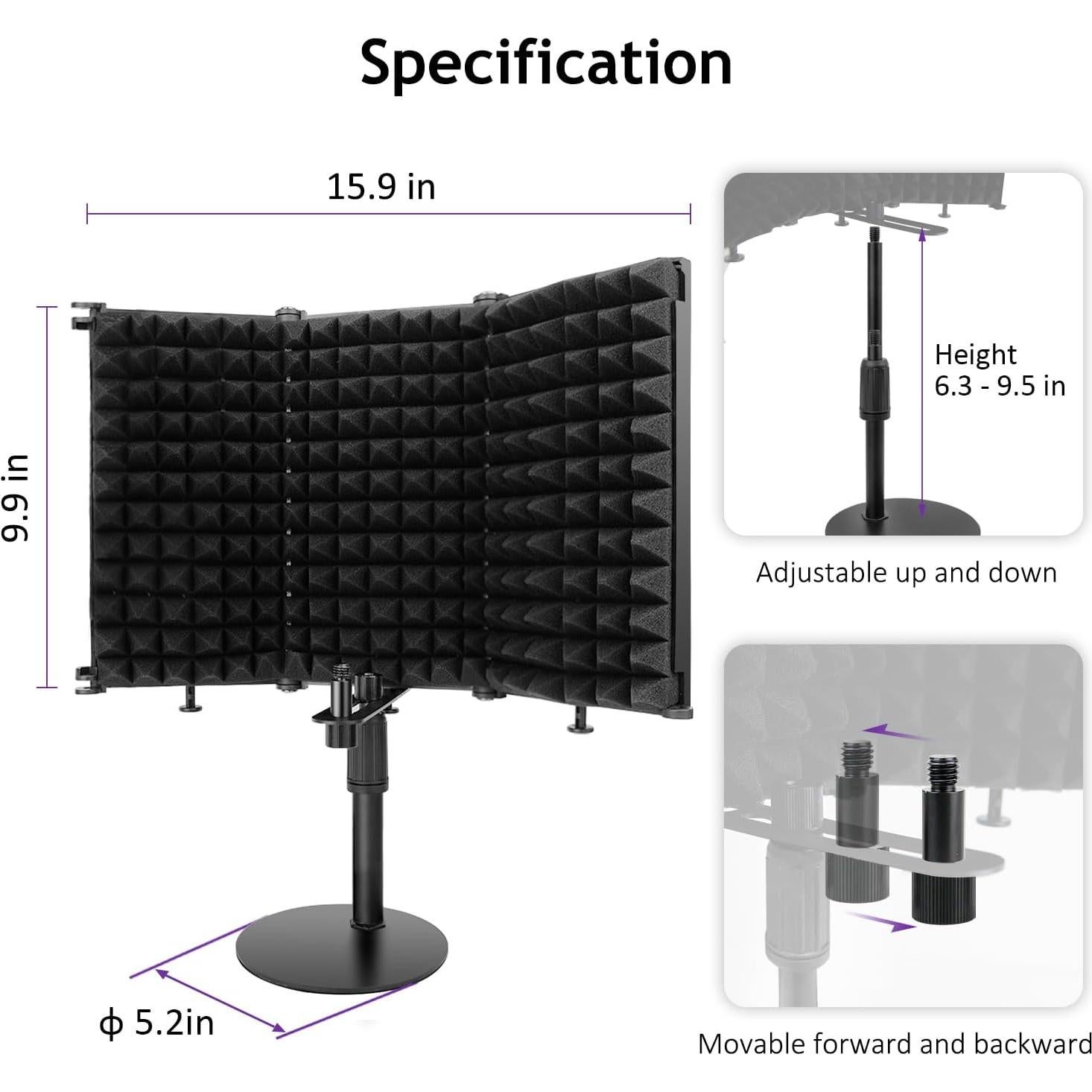 Escudo de Aislamiento de Micrófono Rigych 3 Paneles con Soporte