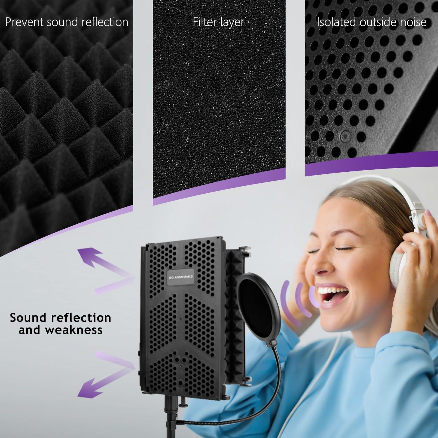 Escudo de Aislamiento de Micrófono Rigych 3 Paneles con Soporte