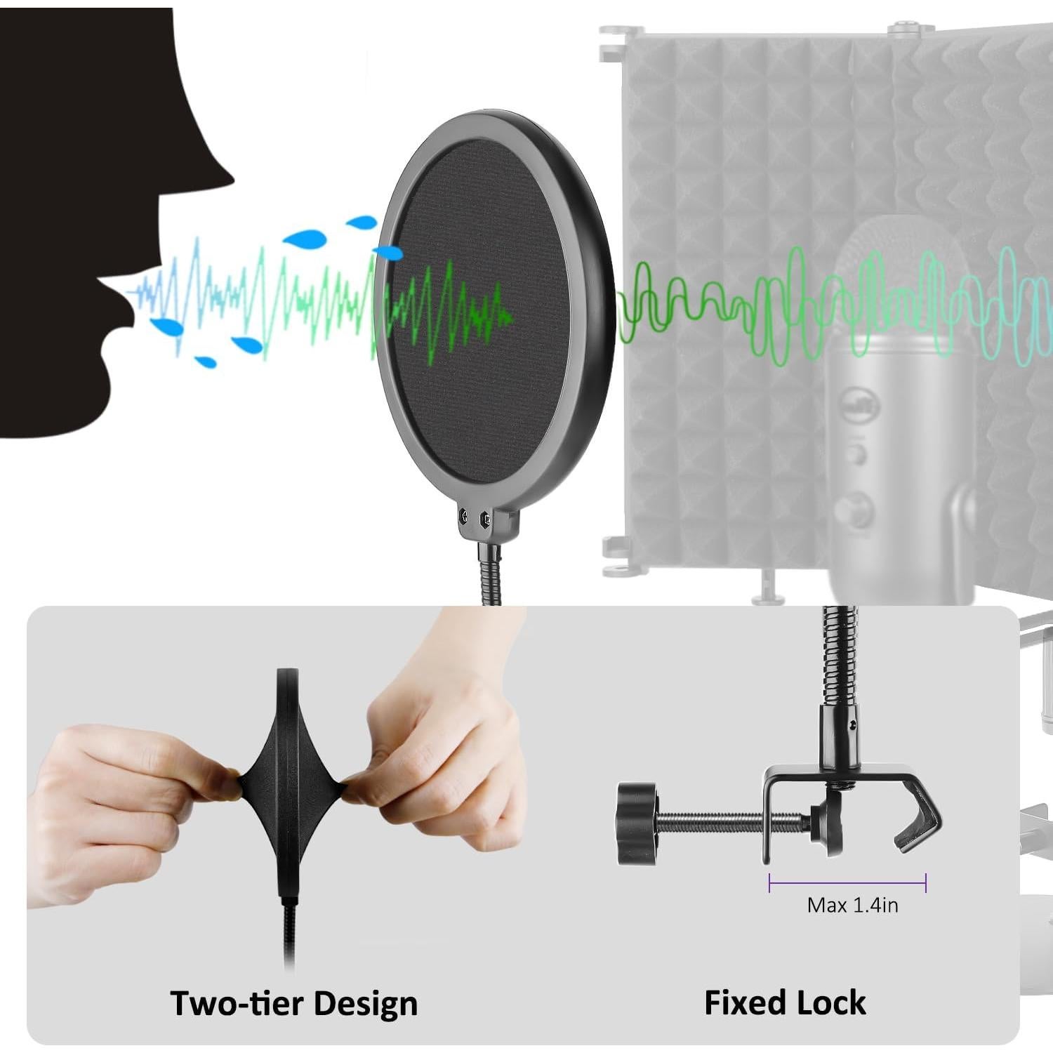 Escudo de Aislamiento de Micrófono Rigych 3 Paneles con Soporte